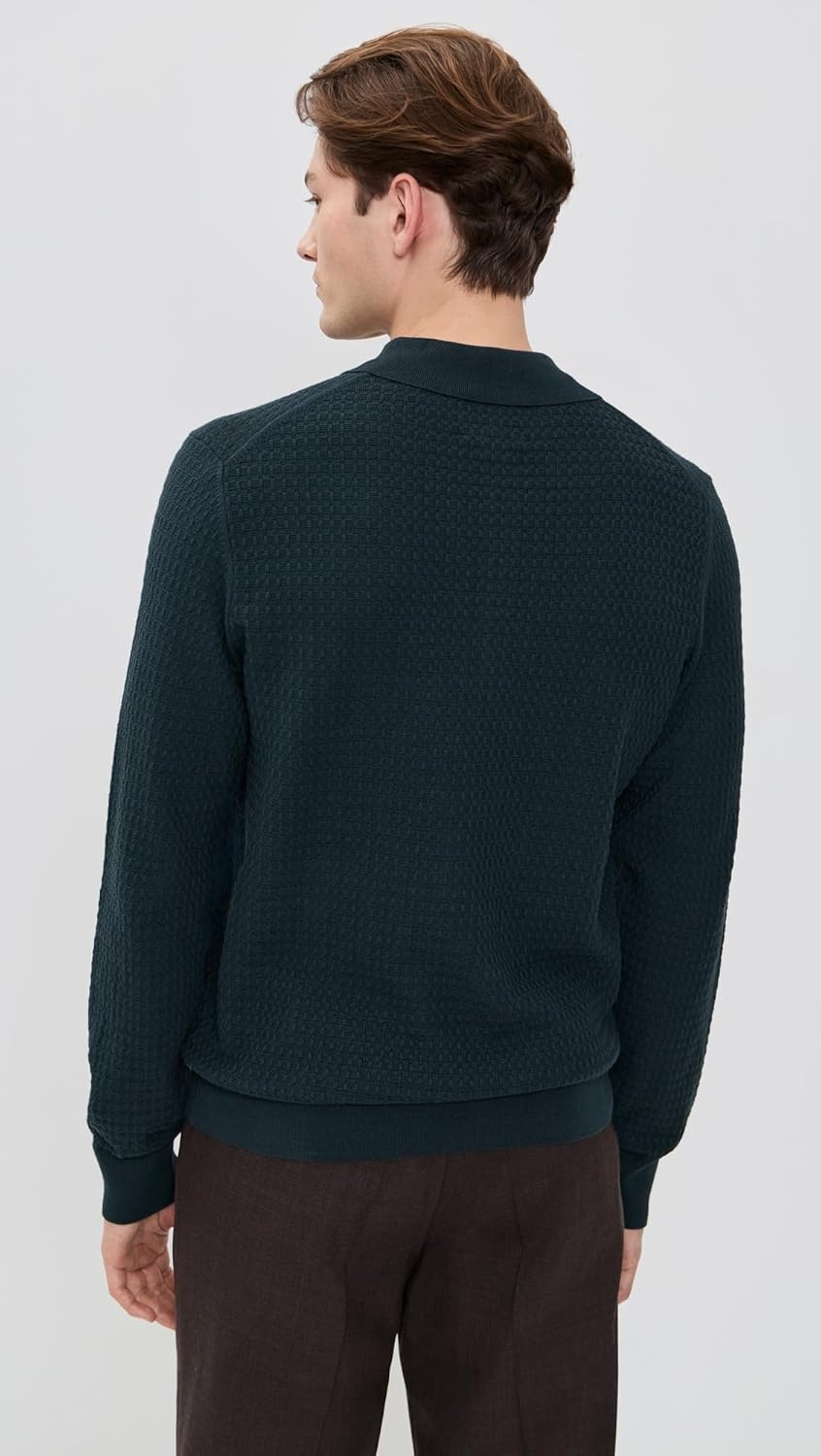 Long Sleeve Grid Links Sweater Polo - Image 3