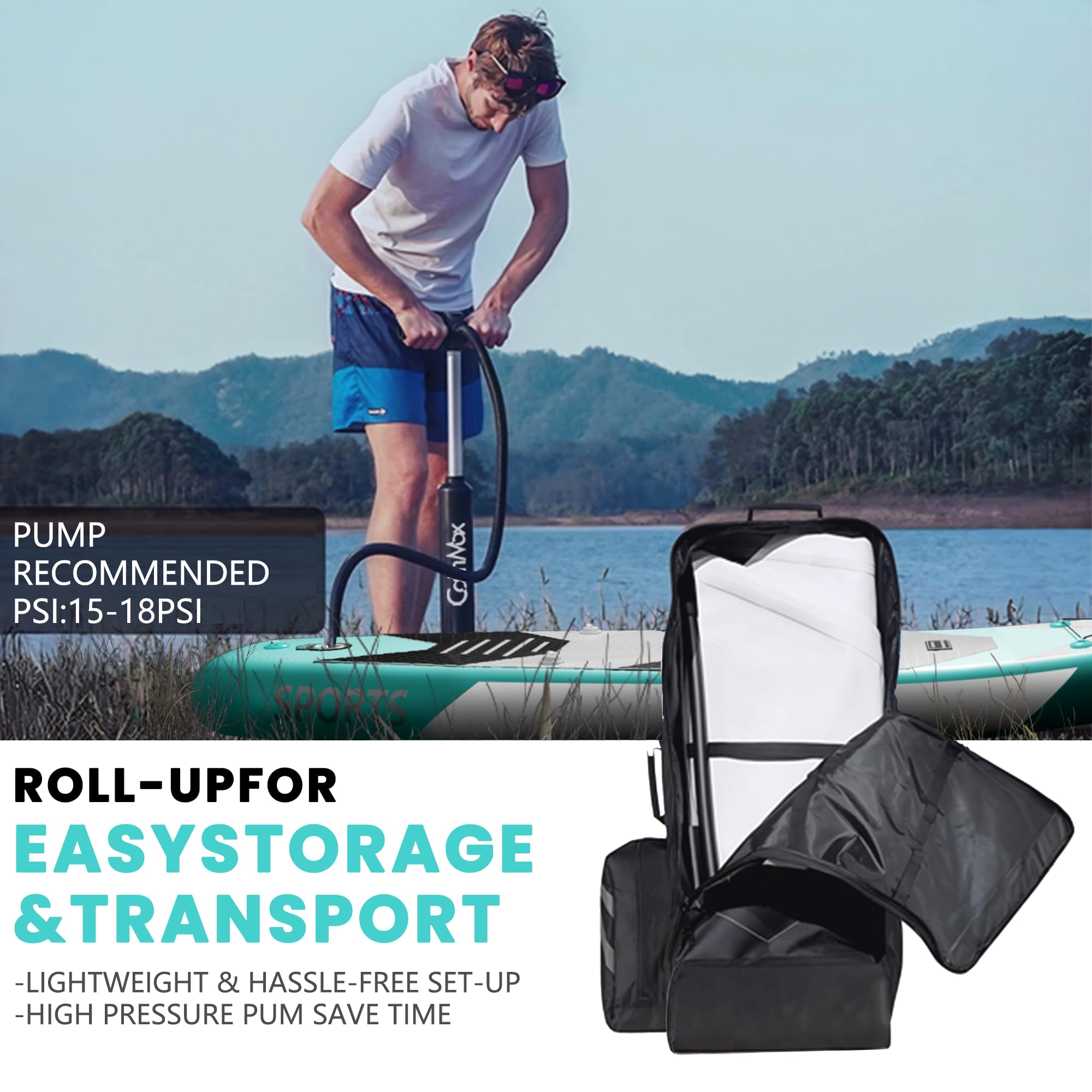 CalmMax Tabla de Stand Up Paddle Surf Hinchable 320x76x15cm 10.6 'a 150kg Portátil con Paleta, Bomba y Accesorios completos Juego de Tabla de Sup para jóvenes y Adultos
