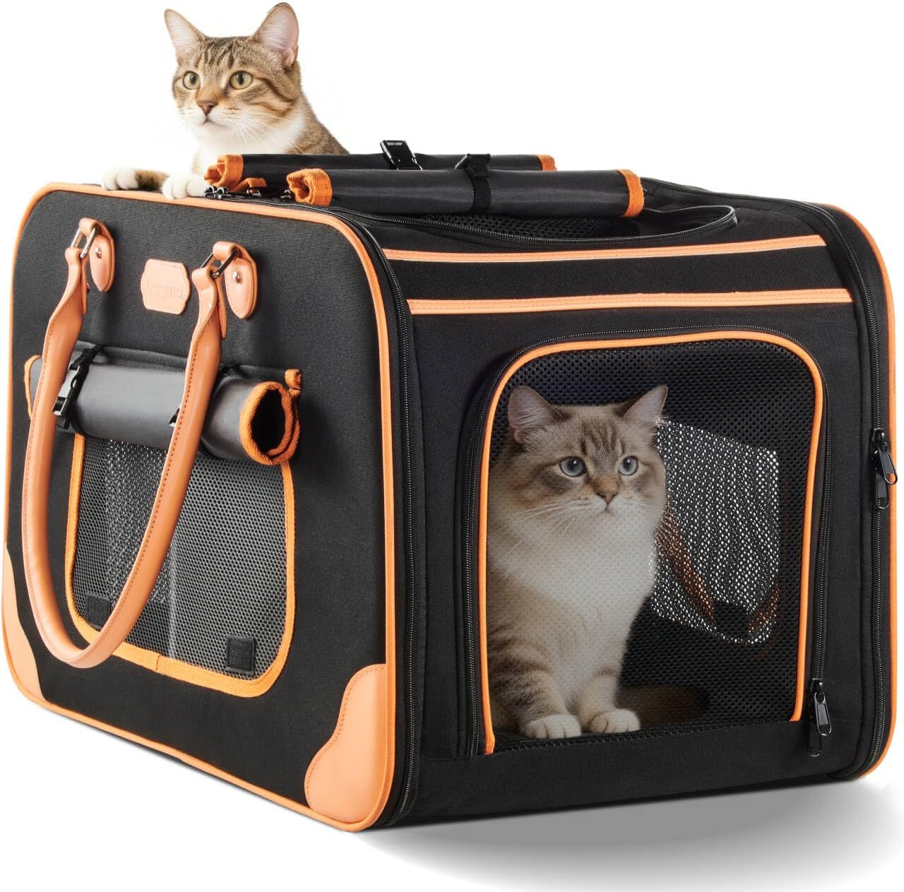 Extra Large Cat Carrier for 2 Cats, 2-in-1 Soft Pet Carrier Bag with Removable Divider for Large Cats Small Dogs up to 50 LBS, Foldable Two Cat Carrier for Travel, Ventilated Design, 24"x14"x15.5"
