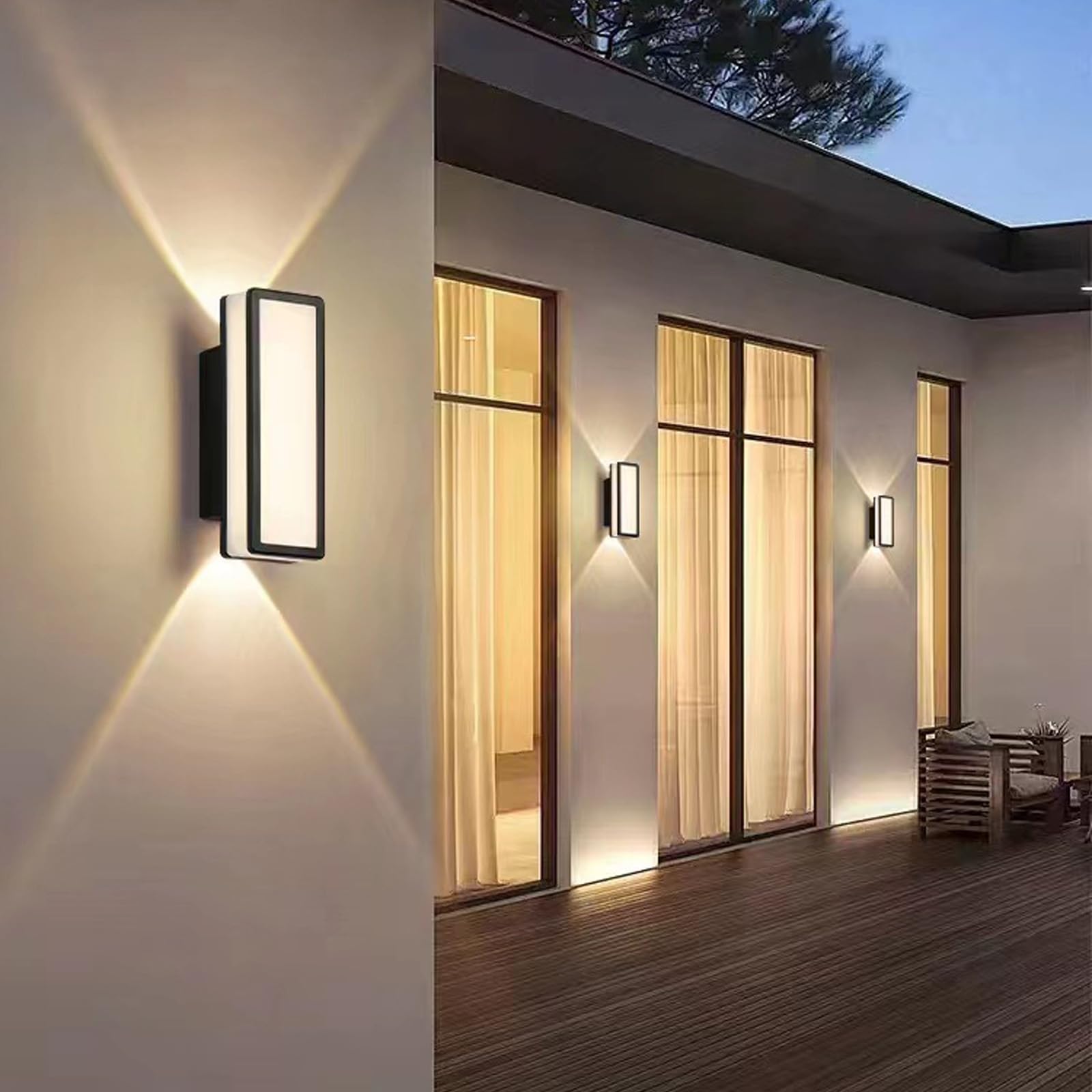 Lampa ścienna LED do użytku na zewnątrz/wewnątrz, IP65, wodoodporna, nowoczesna, dekoracyjna, z aluminium czarnego akrylu, na patio, do garażu (kwadratowy, ciepły, 18 cm)