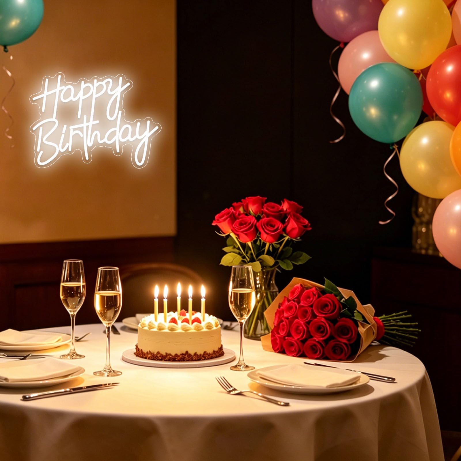 Happy Birthday Neon,Buon compleanno Lettere al Neon Bianco Decorazioni per la Festa di Compleanno Luce al Neon a LED "Buon Compleanno"alimentata tramite USB con interruttore dimmerabile