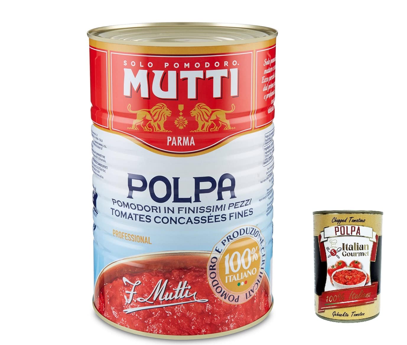 Italian Gourmet Polpa di Pomodoro italiana Tomatenpulpe Sauce 6 x 4,05kg | A pezzetti, gusto fresco; ideal für Pizza, Eintopf und lange Kochrezepte, Gesamtnettogewicht 24,3 kg + Kostenlos Polpa 400g