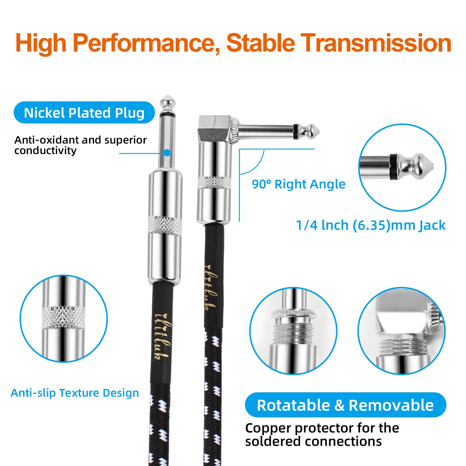 FUNOMOCYA Cable De Guitarra De Reducción De Ruido Largo De 9.8 Ft, Cable Trenzado Para Instrumento Musical, Cable De Línea De Guitarra Eléctrica Estéreo, Cable De Audio Profesional