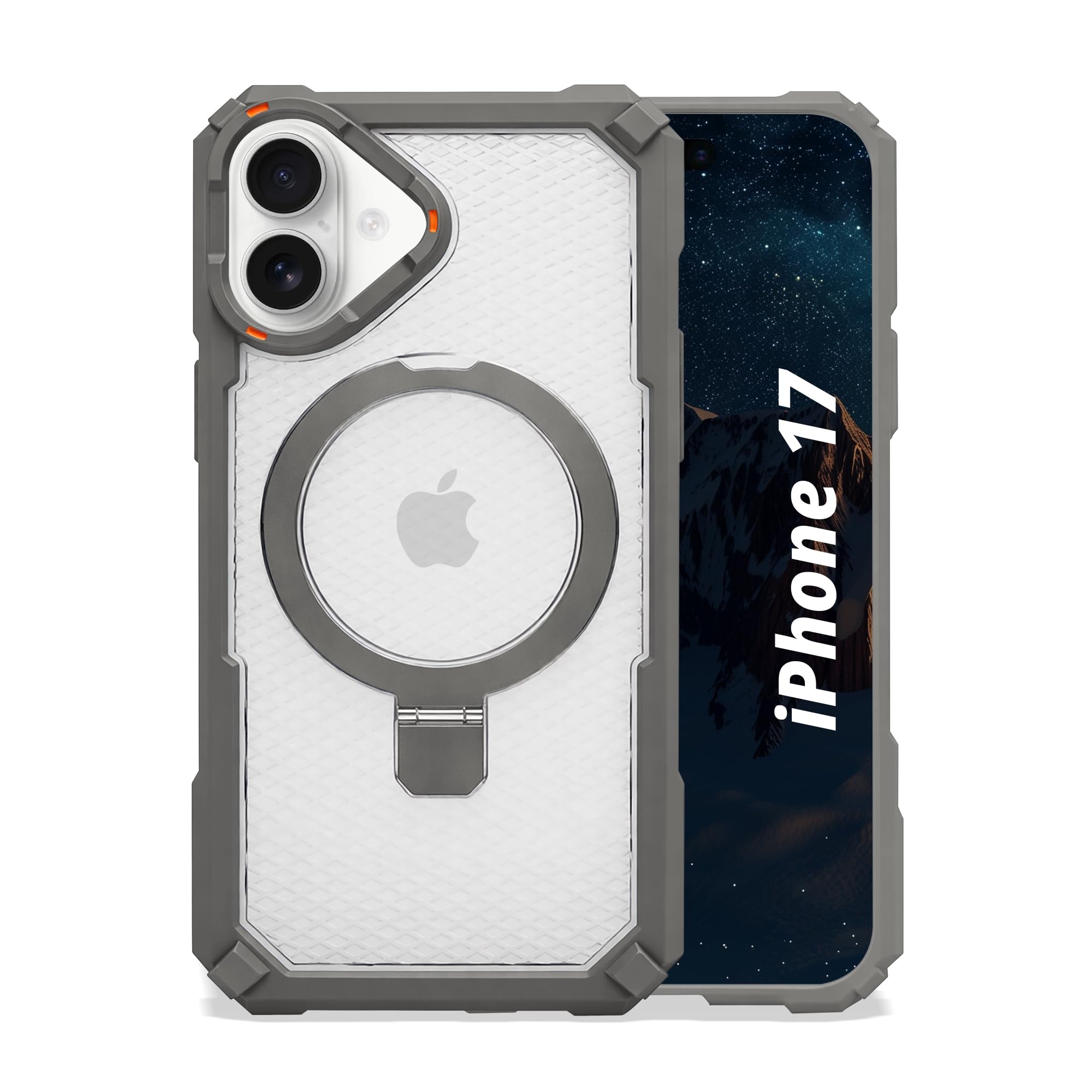 AIBEX Transparent Back Cover Compatible for iPhone 17| Mag-Saf Magnetic Ring Kickstand | Shockproof Dual Layer Military Grade Drop Protection Armor Case| Wireless Charging Support - Grey-image-26