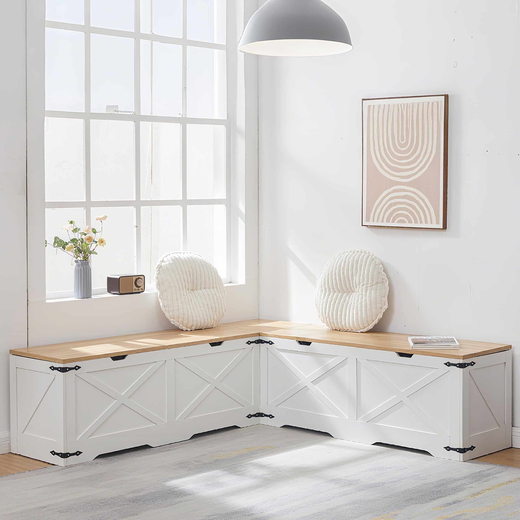 62.8 Inch L-Shape Corner Storage Bench