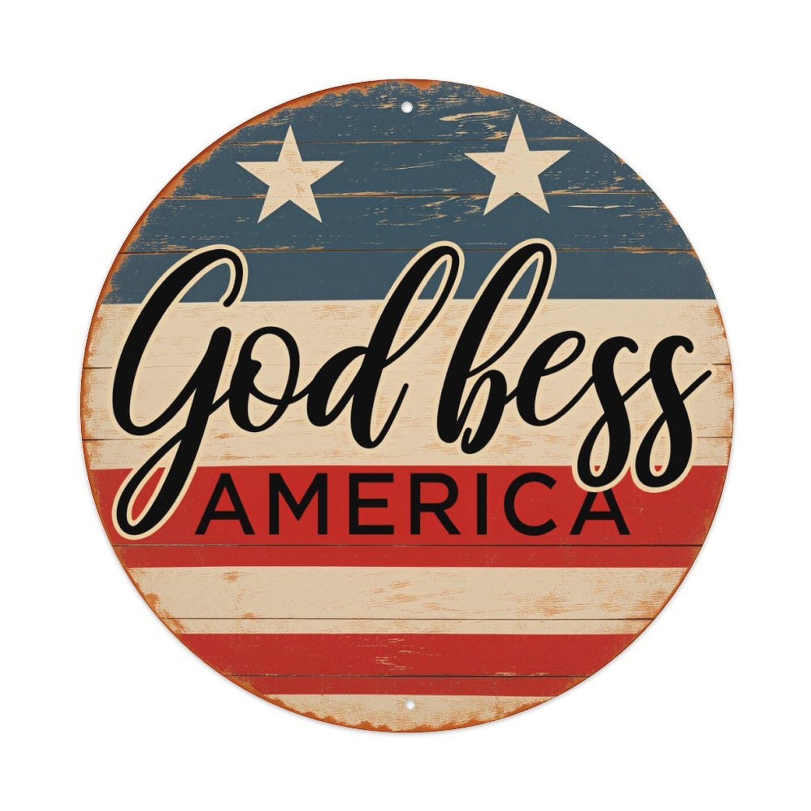 American Flag Inspired Design Round Tin Sign Vintage Metal Poster Retro Bar, Home, Man Cave, Kitchen, Laundry Room Wall Art Decor Gift 8x8Inch