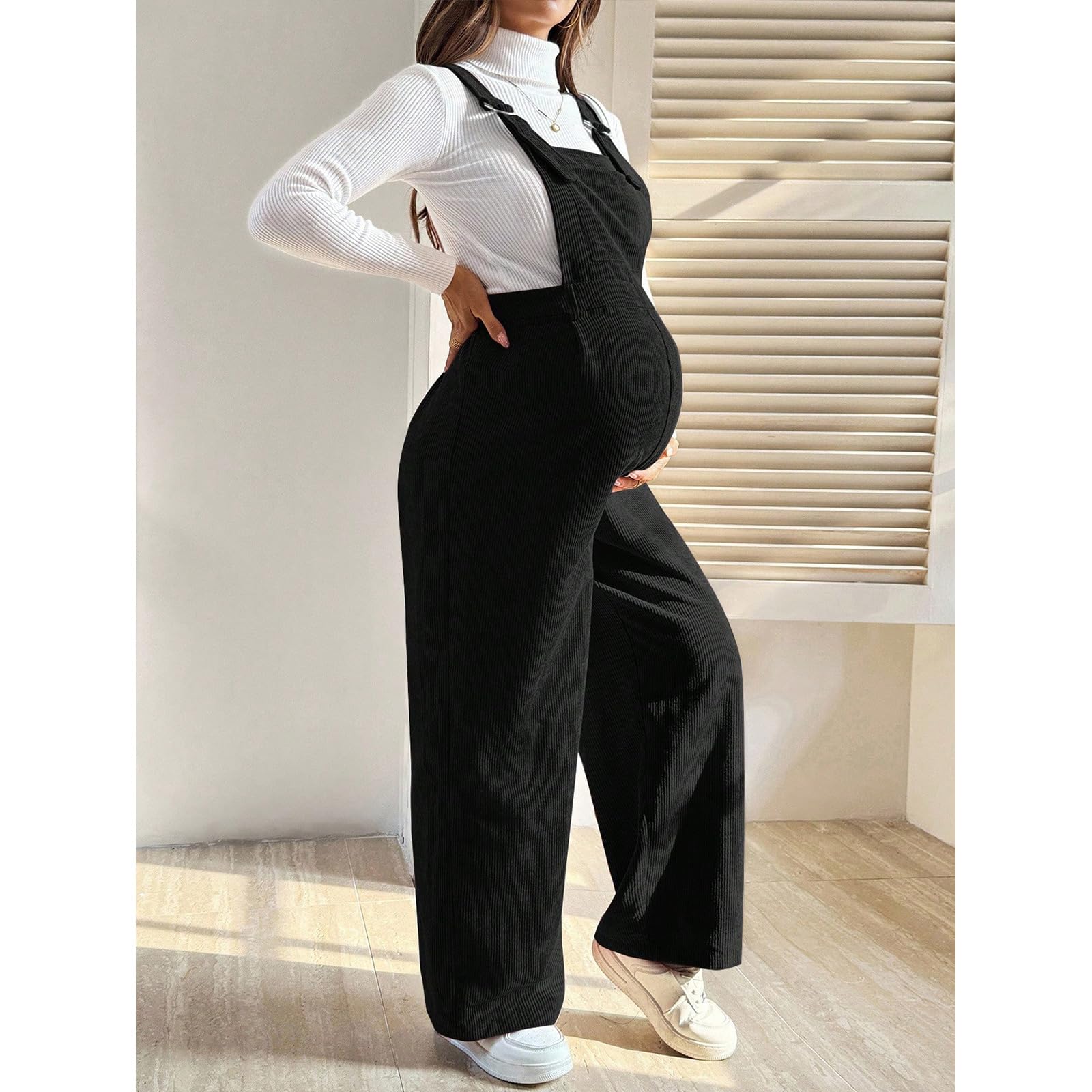Tuta premaman alla moda in velluto a coste pantaloni elastici in vita per comodi abiti da gravidanza in salopette premaman in velluto a coste per la stagione fredda