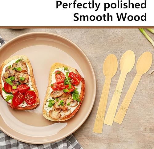 Miniatura 6 de Utensilios desechables de bambú, utensilios de bambú natural, 100 cucharas, cubiertos compostables biodegradables, cubiertos de bambú reutilizables