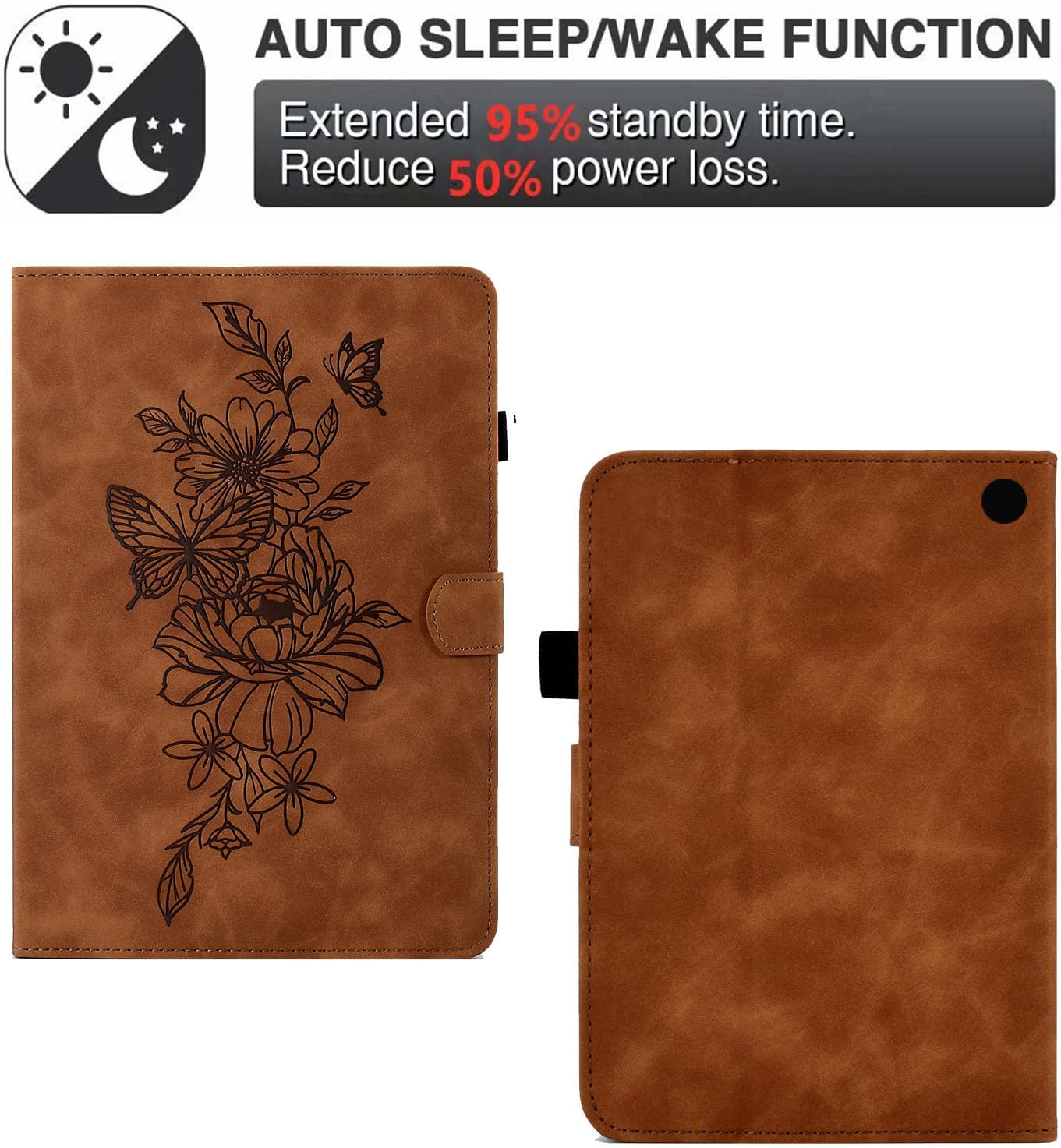 Case for Amazon Kindle Fire HD 10 and Fire HD 10 Plus 10.1" Tablet Case (13th/11th Generation 2023/2021 Release), Funut Premium PU Leather Stand Smart Cover with Auto Wake/Sleep,Embossed Brown