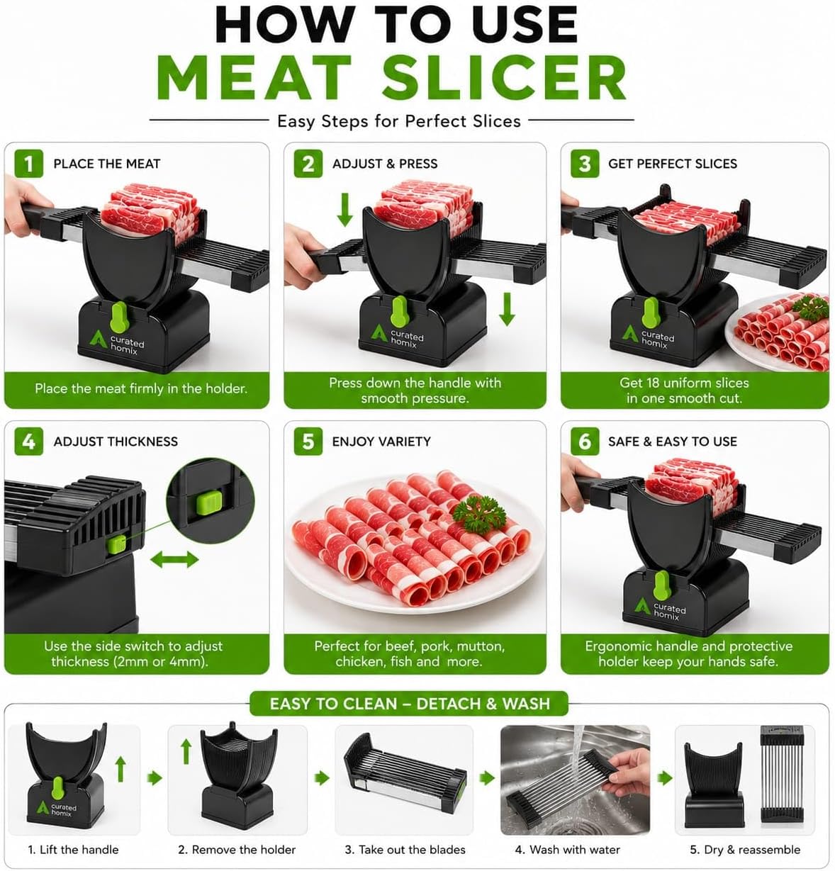 Meat Slicer for Fresh Meat – Adjustable Thickness Jerky Slicer with 17 Blades, Stainless Steel Salmon & Chicken Slicer, Manual Meat Slicer, 18 Slices Per Press, Ideal for Jerky, Hot Pot, Sushi