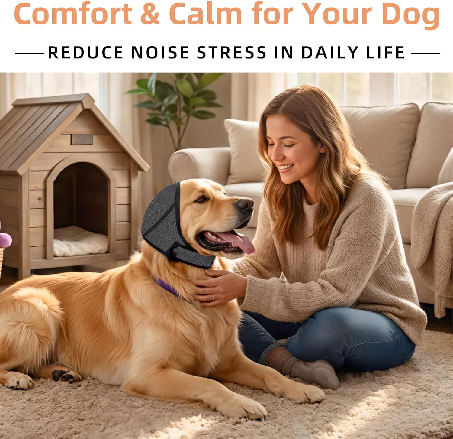 Dog Ear Muffs Noise Protection, No-Shake Ear Wrap for Hematoma Care, Bathing, Drying, Swimming & Noise Anxiety Relief (Grey, Small)
