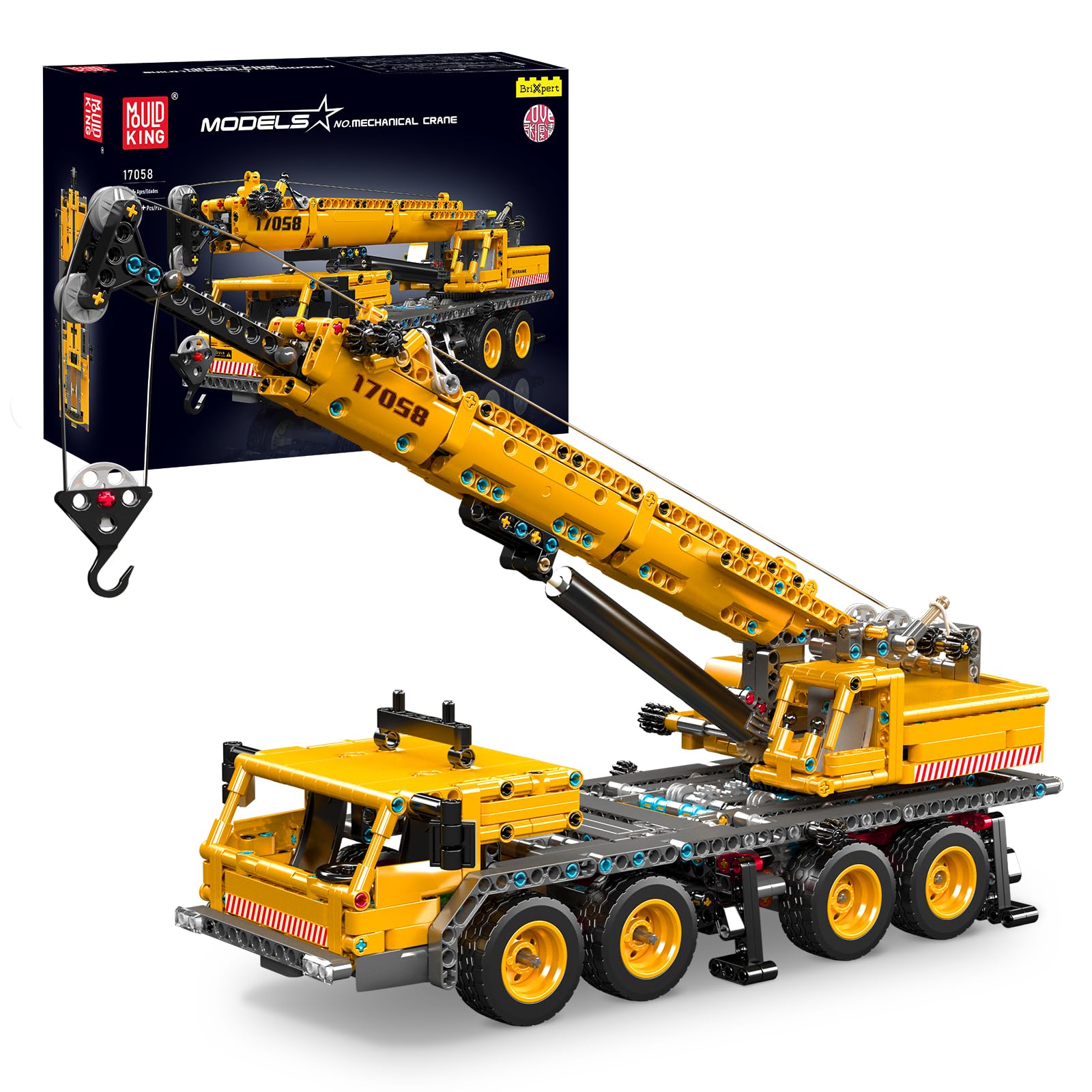 Mould King 17058 Technik LKW Kran Baukasten, Schwerlastkran Kranwagen Modell Bauset, 997 Teile Technologie Ingenieurwesen LKW Klemmbausteine Bausatz