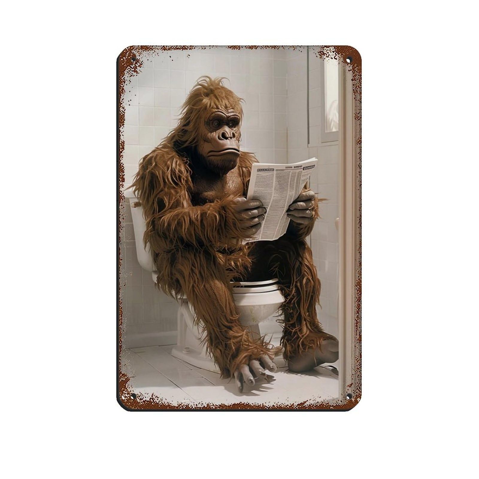 Sasquatch Sitting on The Toilet Reading A Newspaper (7) Tin Sign Vintage Metal Pub Club Cafe Bar Home Wall Art Decoration Poster Retro 8x12inch(20x30cm)