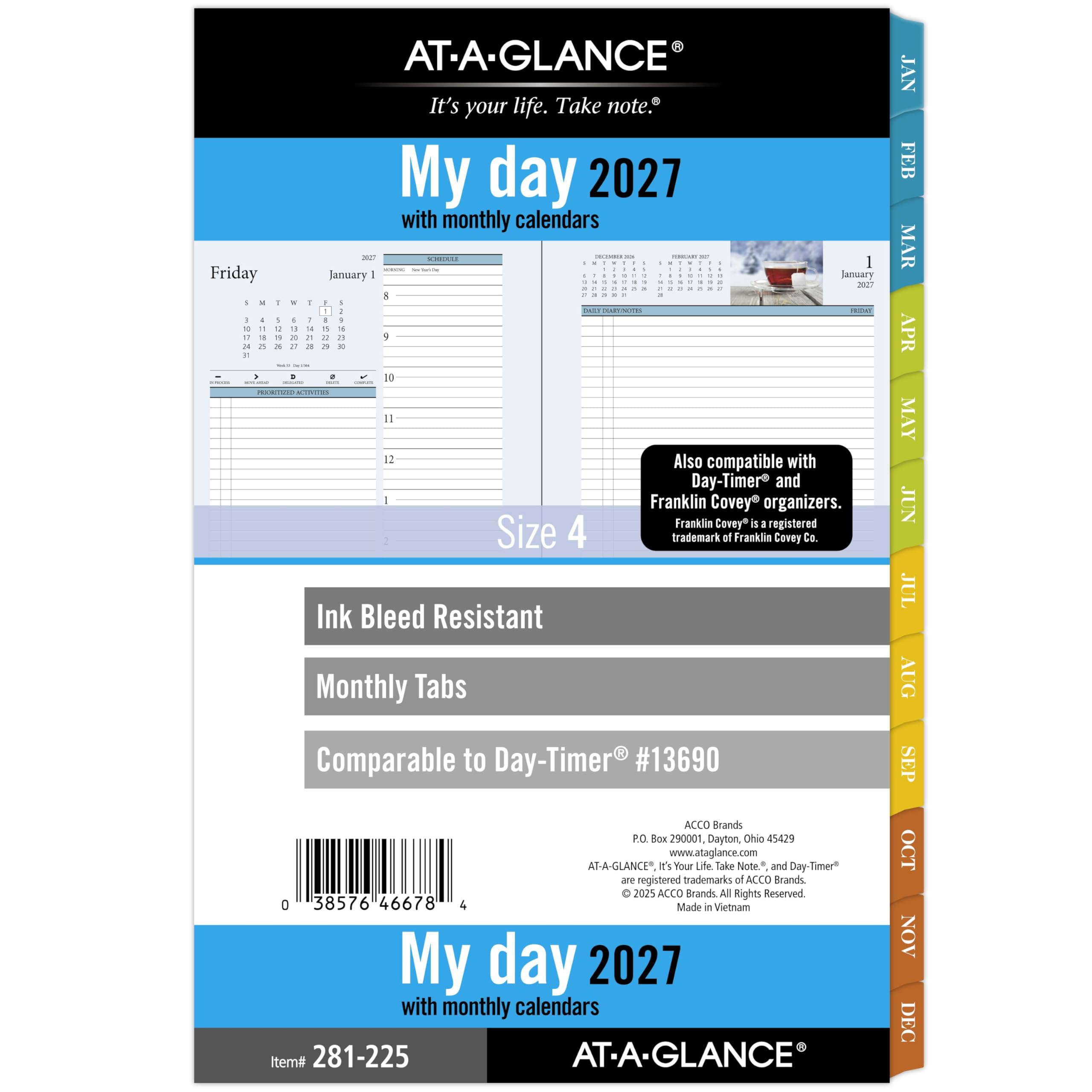 AT-A-GLANCE 281-225-27 Planer Nachfüllpackung für 2027, täglich und monatlich, 14 x 21,6 cm, Schreibtischgröße 4, zwei Seiten pro Tag, 7-Ringe, lose Blätter, Zenscapes (281-225-27)