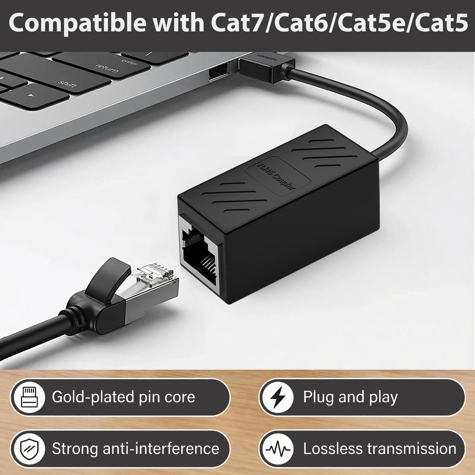10 Unidades Adaptador RJ45 Hembra a Hembra Cat7, Conector RJ45, Empalme Adaptador Ethernet Blindado Gigabit, Conectores Ethernet, Acoplador de Red para Cat7 Cat6 Cat5e Cat5 — view 3