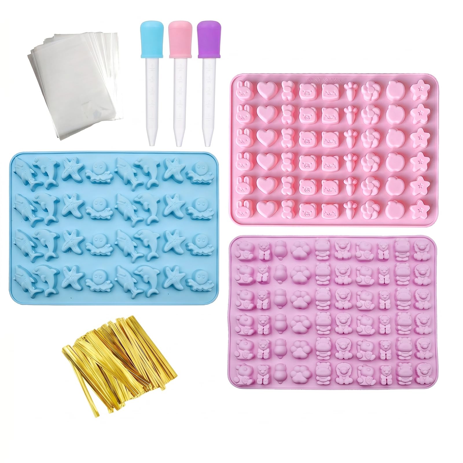 INNAL 3 Pcs Gummies Moulds Silicone Gummy Moulds Animal/Fruit/Heart