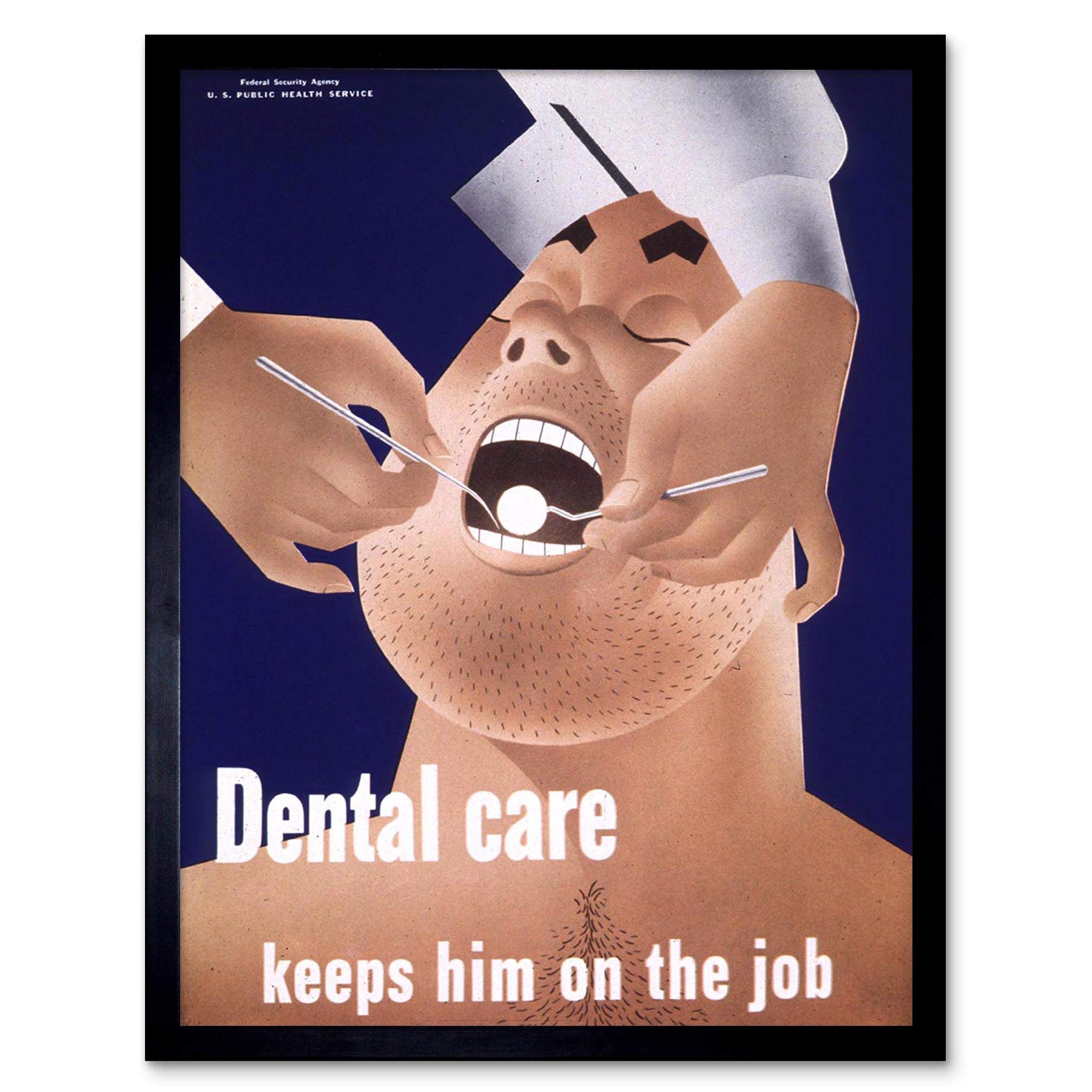 Wee Blue Coo Health Dentist Teeth Wartime USA Vintage Advertising Retro Art Print Framed Poster Wall Decor 12X16 Inch