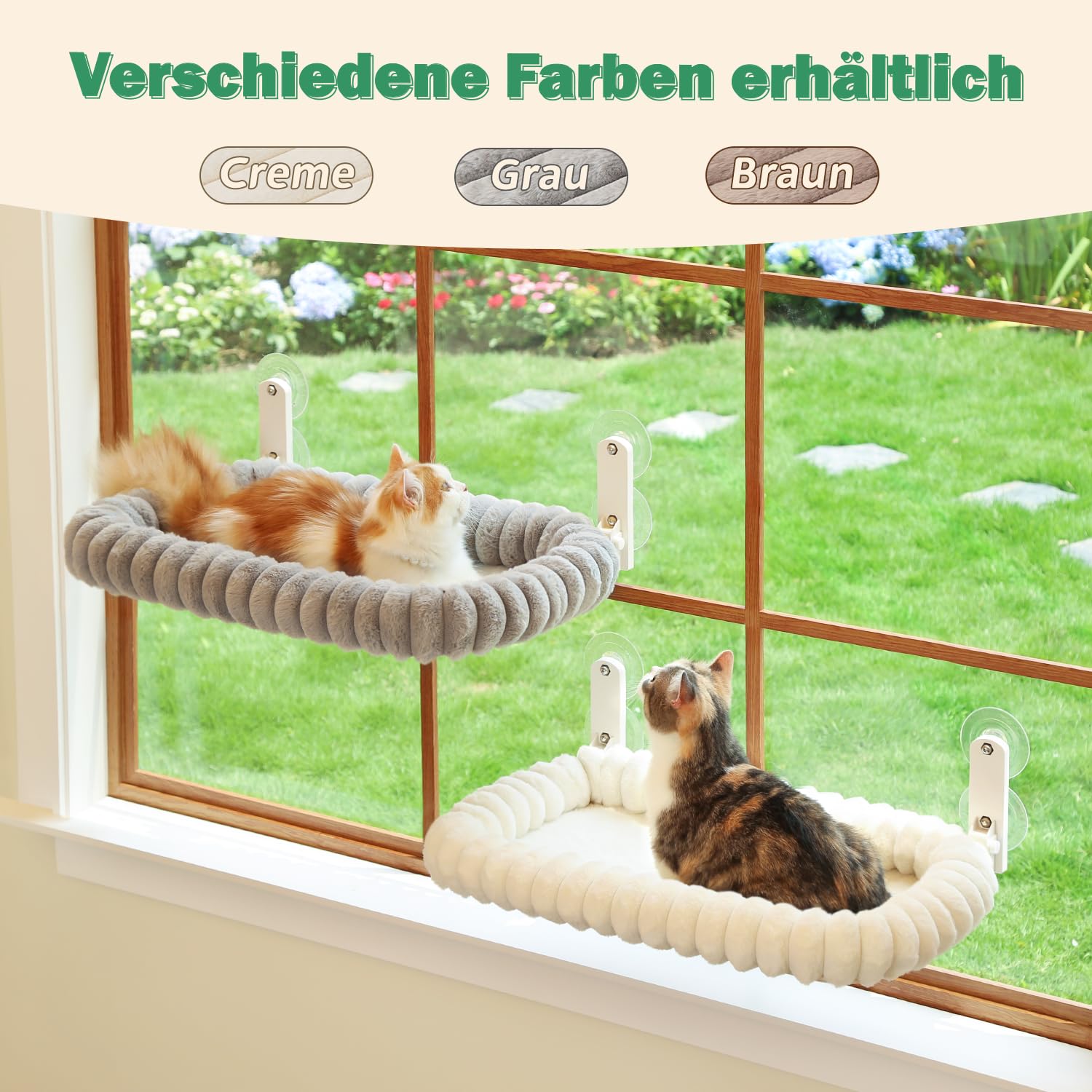 Zakkart SnugCloud Klappbarer Katzen-Fensterplatz – Kabellos, kuschelweiches, waschbares Bett mit 4-Seiten-Polster & Metallrahmen als Fenster-Hängematte für große Katzen & Kätzchen (Weiß, Größe M)