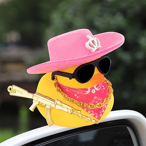 Miniatura 6 de wonuu Decoración de fiesta de pato de goma para automóvil, sombrero de vaquero espacial con purpurina brillante, accesorios para tablero de