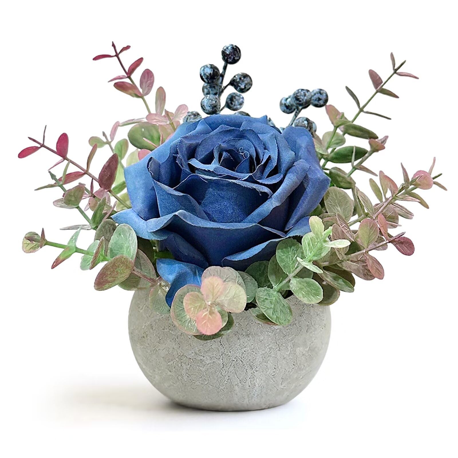 Lovmeety Artificial Flowers in Pots, Blue Rose Small Potted Plants Fake Flowers in Vase Blue Table Decor for Office Bathroom Living Room Party Wedding