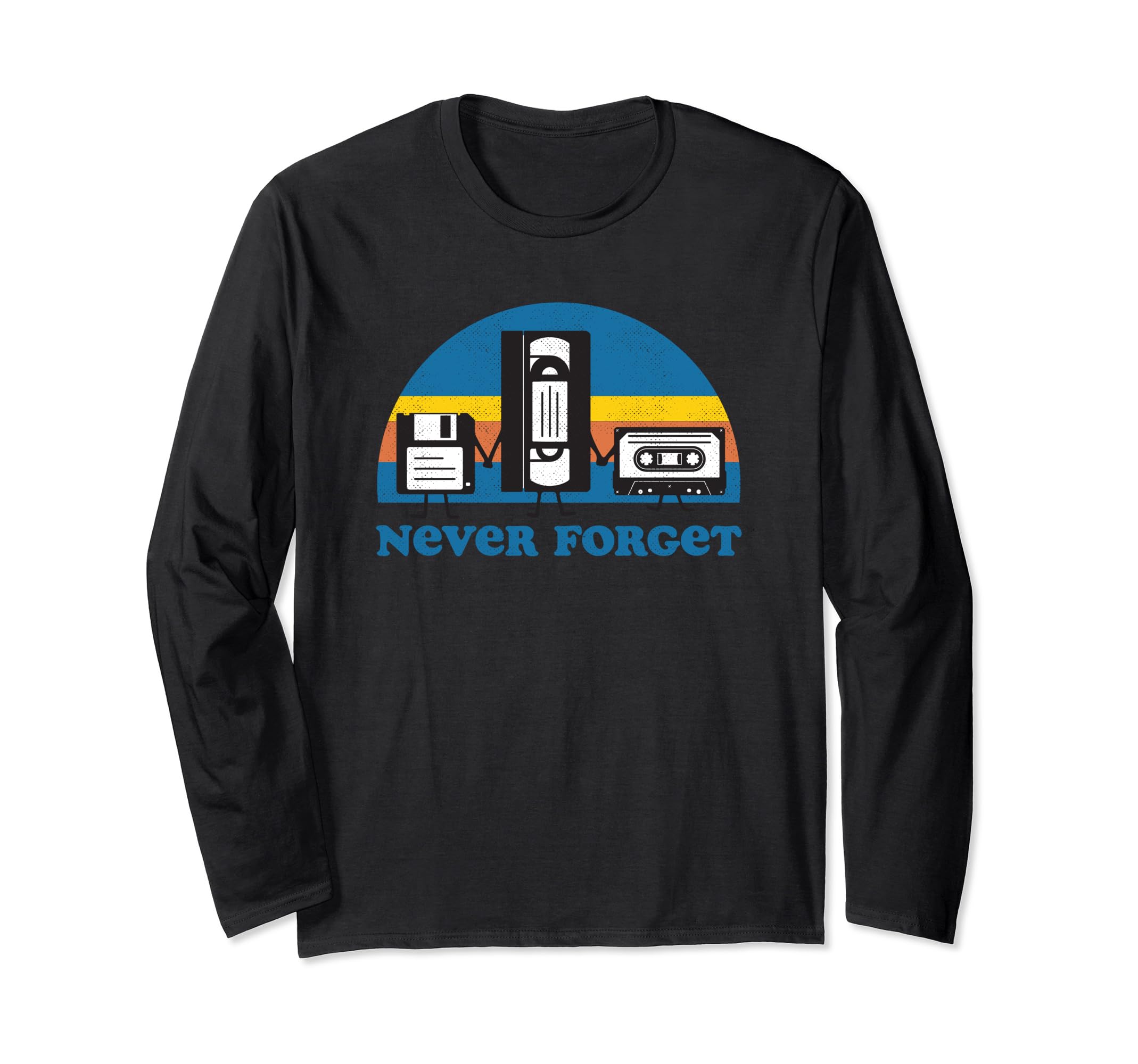 QwerteesNever Forget T Shirt Funny Floppy Disk VHS Tape 90s 80s Tee Long Sleeve T-Shirt