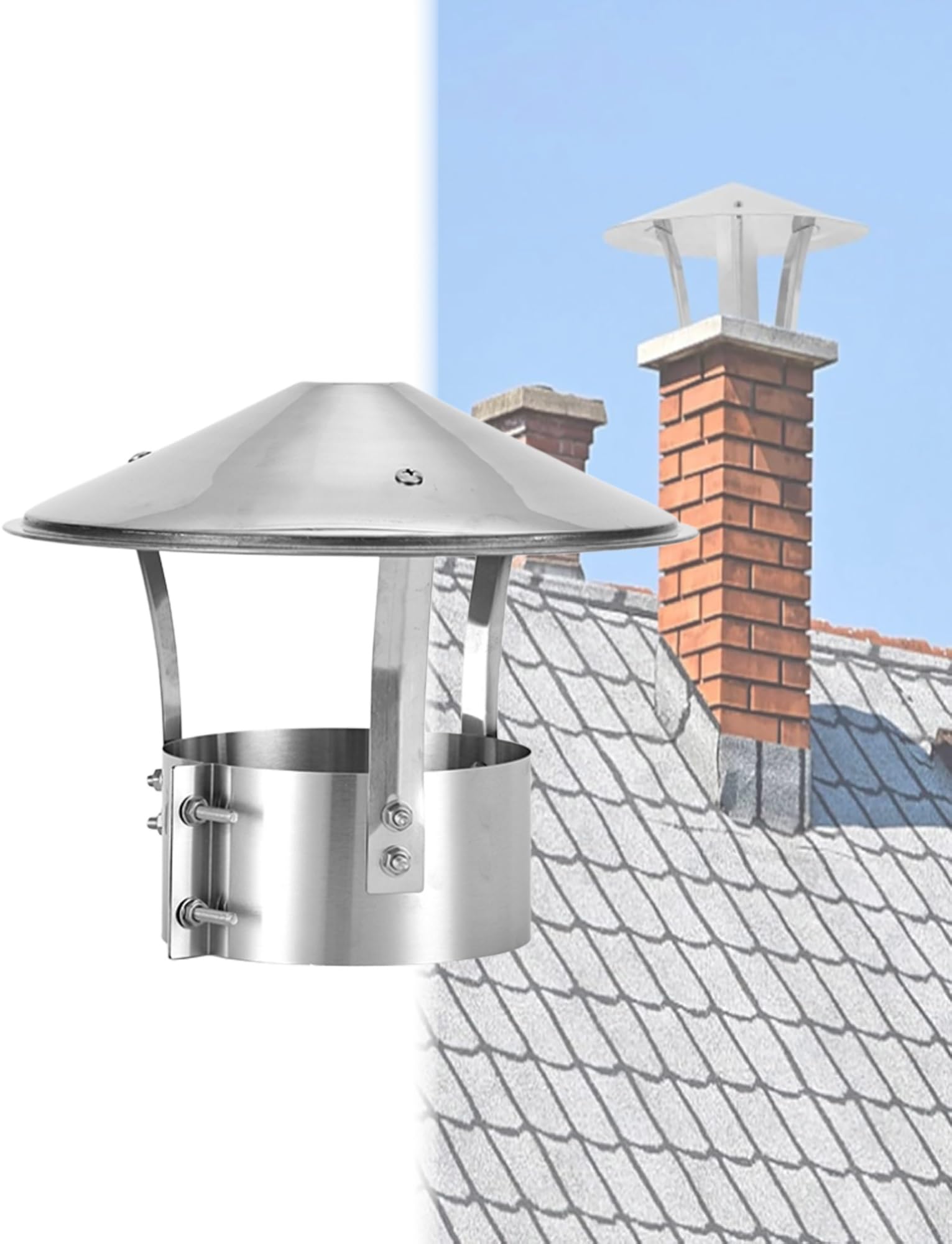 MYXJGNAIY Heavy Duty Stainless Steel Chimney Flue Cover-Cone Top Rain Cap Rain and Snow for Roof Vents, Stoves,-Fireplaces，Stove Pipe Flue Cover(10cm/3.9in)