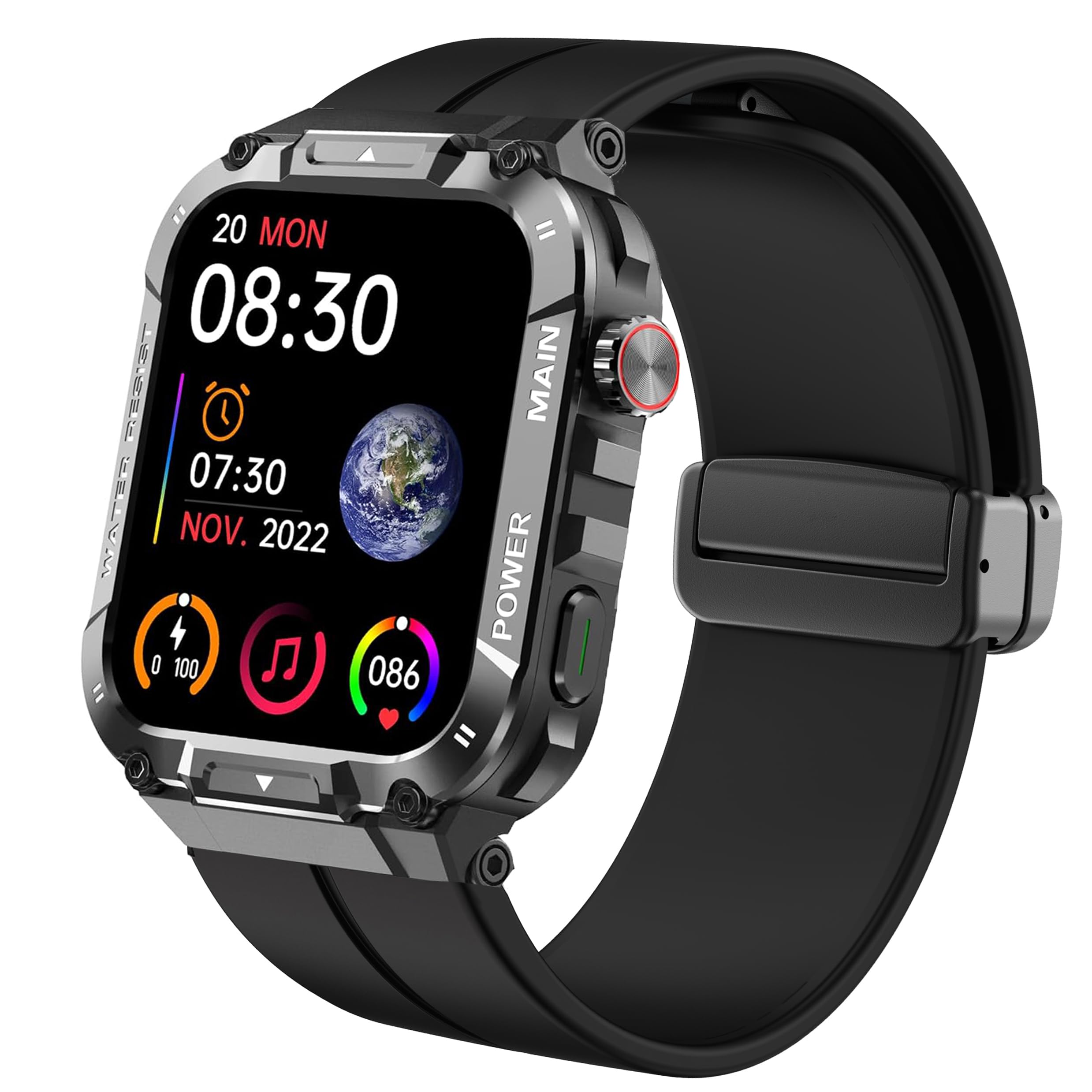 Compatible for Hvlgmrc Military Smart Watch Band, Lamshaw 22mm Soft Silicone Magnetic Buckle Sport Wristband Replacement Straps Compatible for Hvlgmrc P66, Azgqswr P66, Ypaddbu P66 1.96 Inches Military Smart Watch (Black)