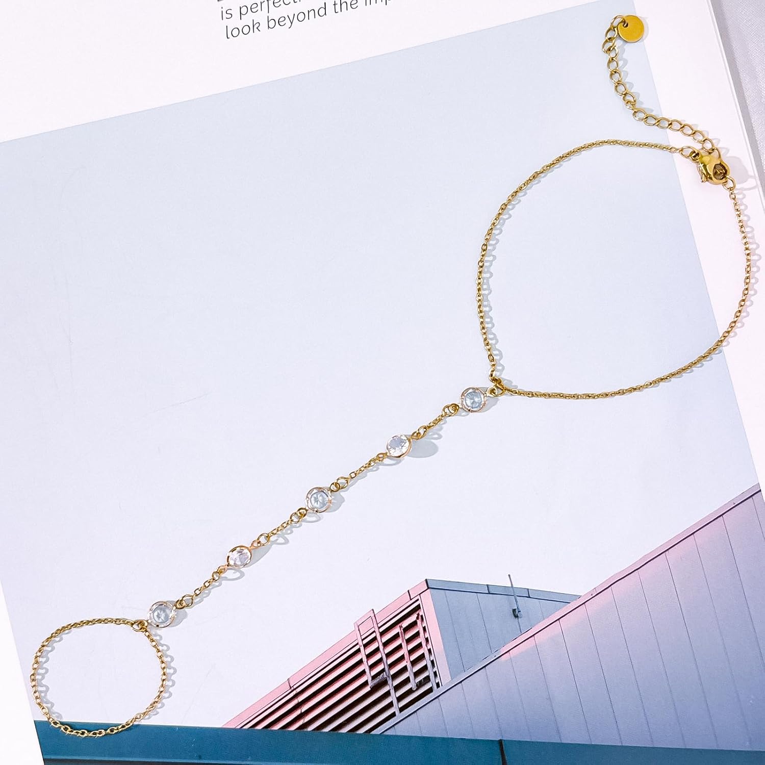 Hand Chain Bracelets Trendy CZ Finger Ring Chain Bracelet Gold Plated Slave Bracelets Stackable Hand Jewelry for Women - Image 7