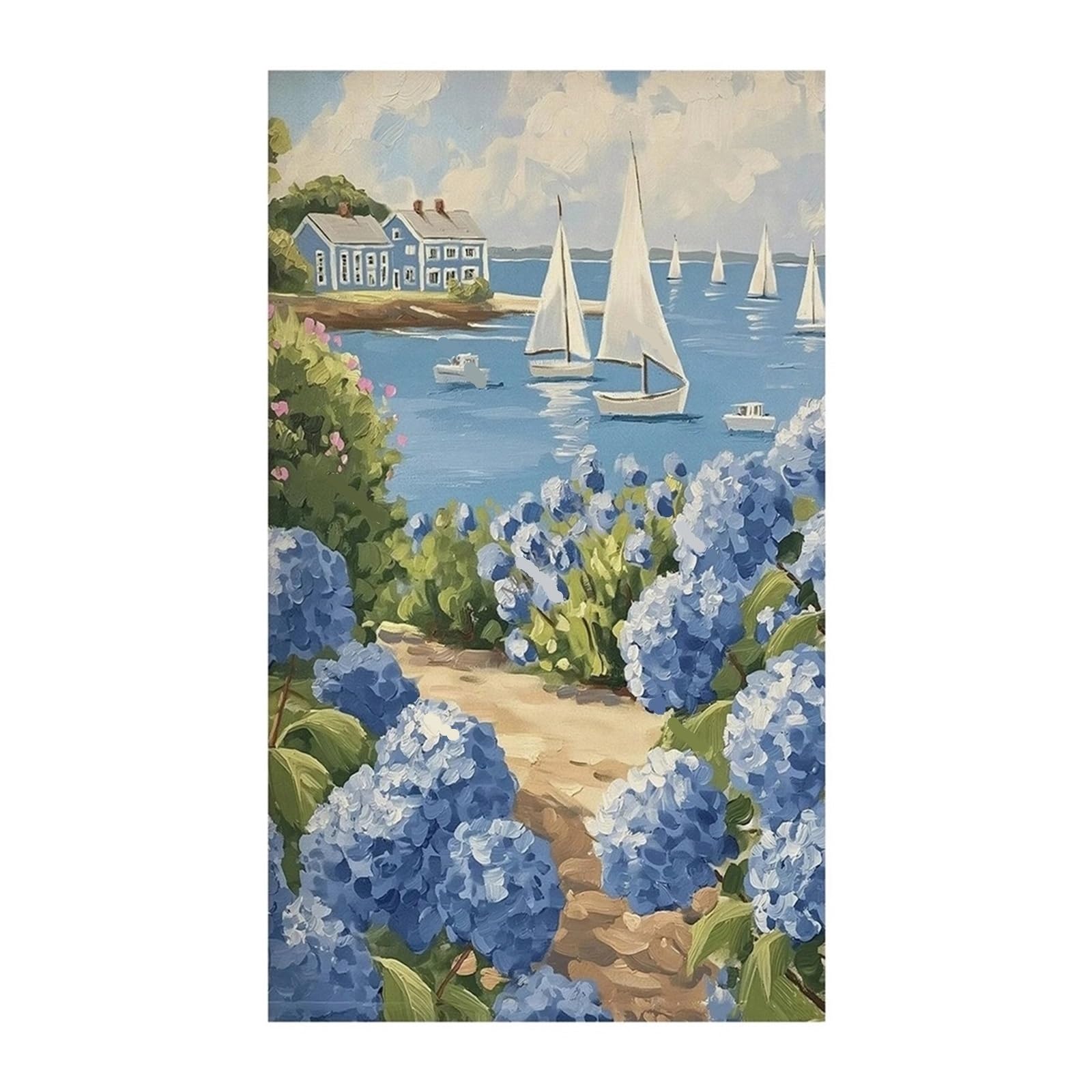 Graiting 1pc Blue Coastal Beach Seashell Sailboat Hydrangea Posters Prints Canvas Painting Wall Art Pictures Living
