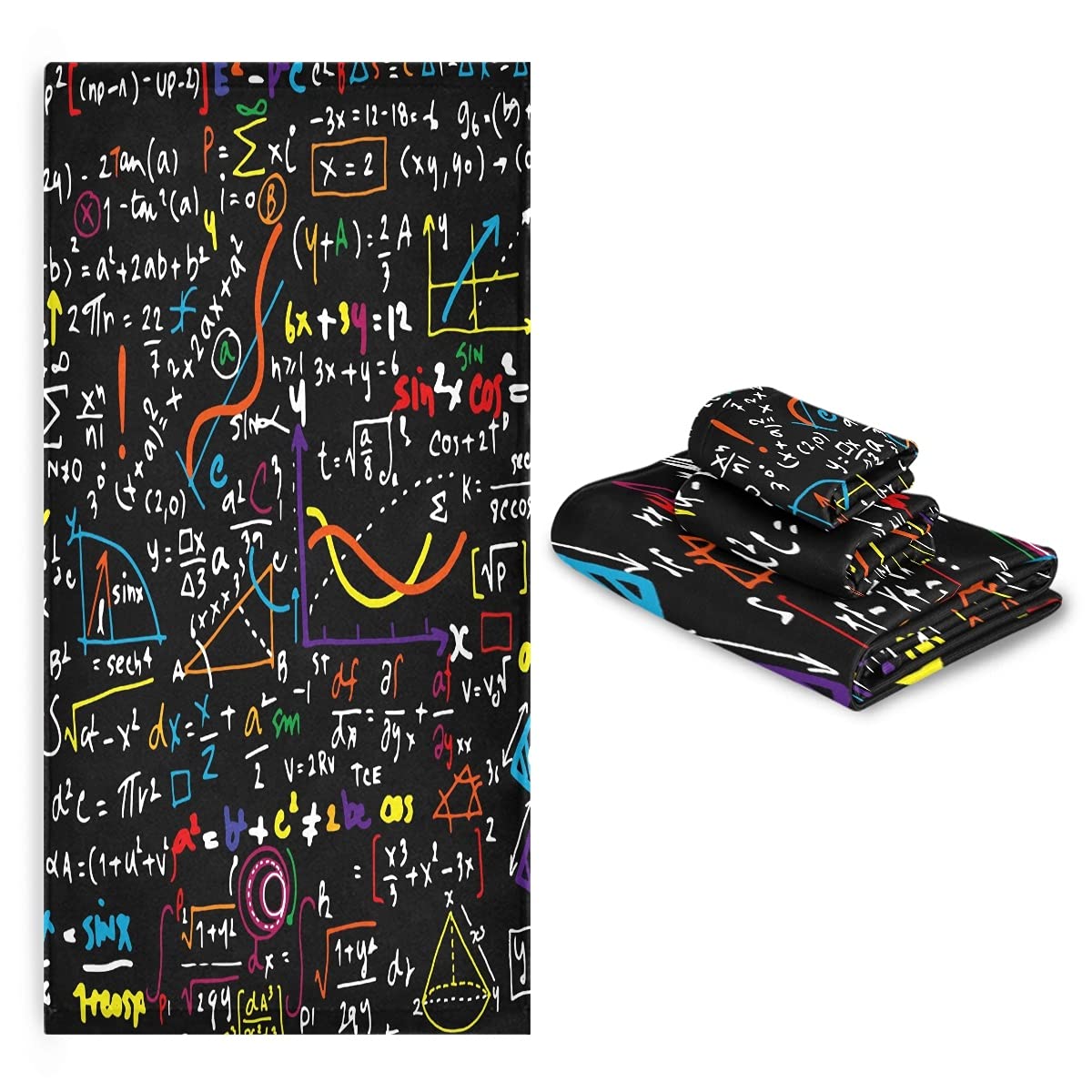 BEUSS Fórmula Matemática Colorida Juego de Toallas para Baño Playa 100% Algodón de Piscina Toalla (1 Toalla de Baño y 1 Toalla de Mano y 1 Paño de Lavado) para Nadar Hotel Niñas Niños Niños