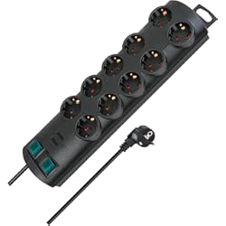 Regleta Enchufe Wifi Brennenstuhl Regleta Enchufes con 10 tomas corriente y 2 interruptores individuales (cable de 2 m, interruptor iluminado, montable), Negro, 10 Enchufes