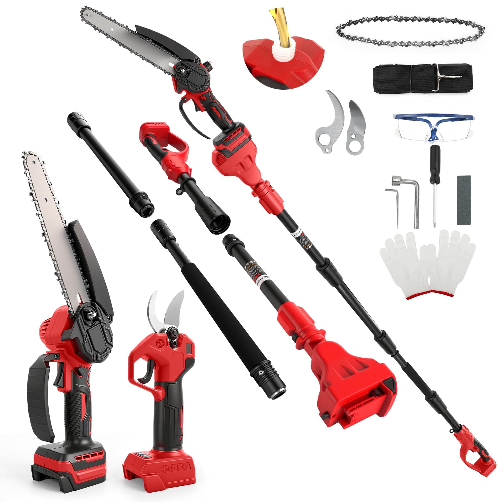 8 Pollici Motosega a Batteria Telescopica & 28 mm Forbici Potatura | per Milwaukee M18 18 V Batteria, 4-in-1 Kit Motosega e Forbici, Portata Massima Fino a 4,5 m
