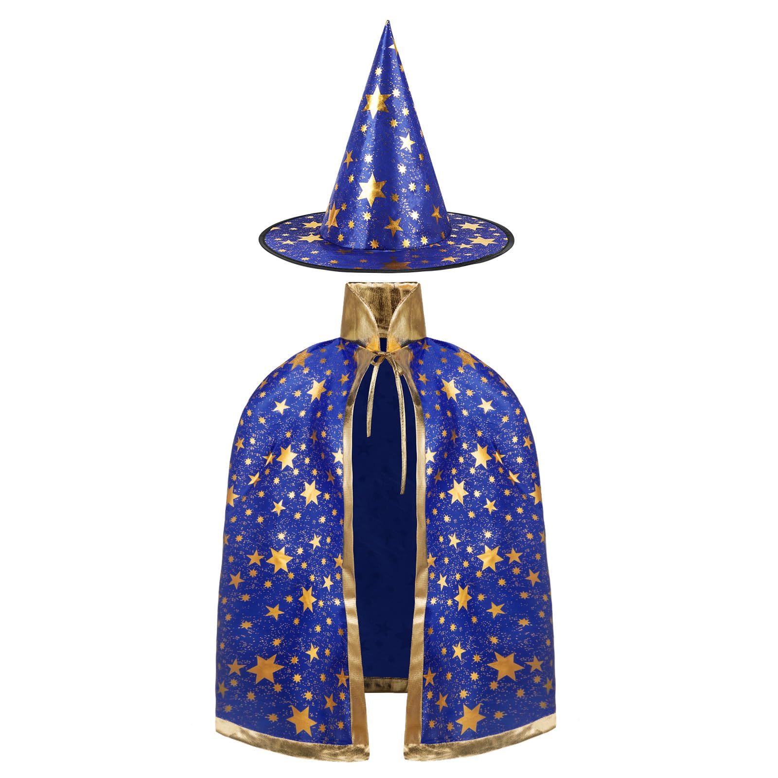 Kinder Halloween Kostüm: Zauberer/Hexe Umhang mit Hut (Einheitsgröße, Blau)