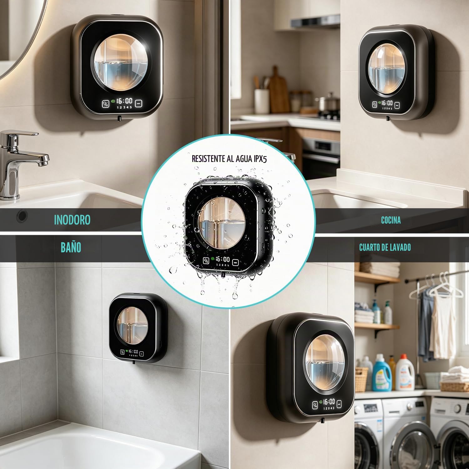Automatico Dispensador Jabon Baño,320ml Dosificador de Jabón Líquido para Pared, Jabonera Cocina Dosificador Carga USB con Sensor Dispensador Jabon Cocina, Apto para Cocina, Baño, Hotel