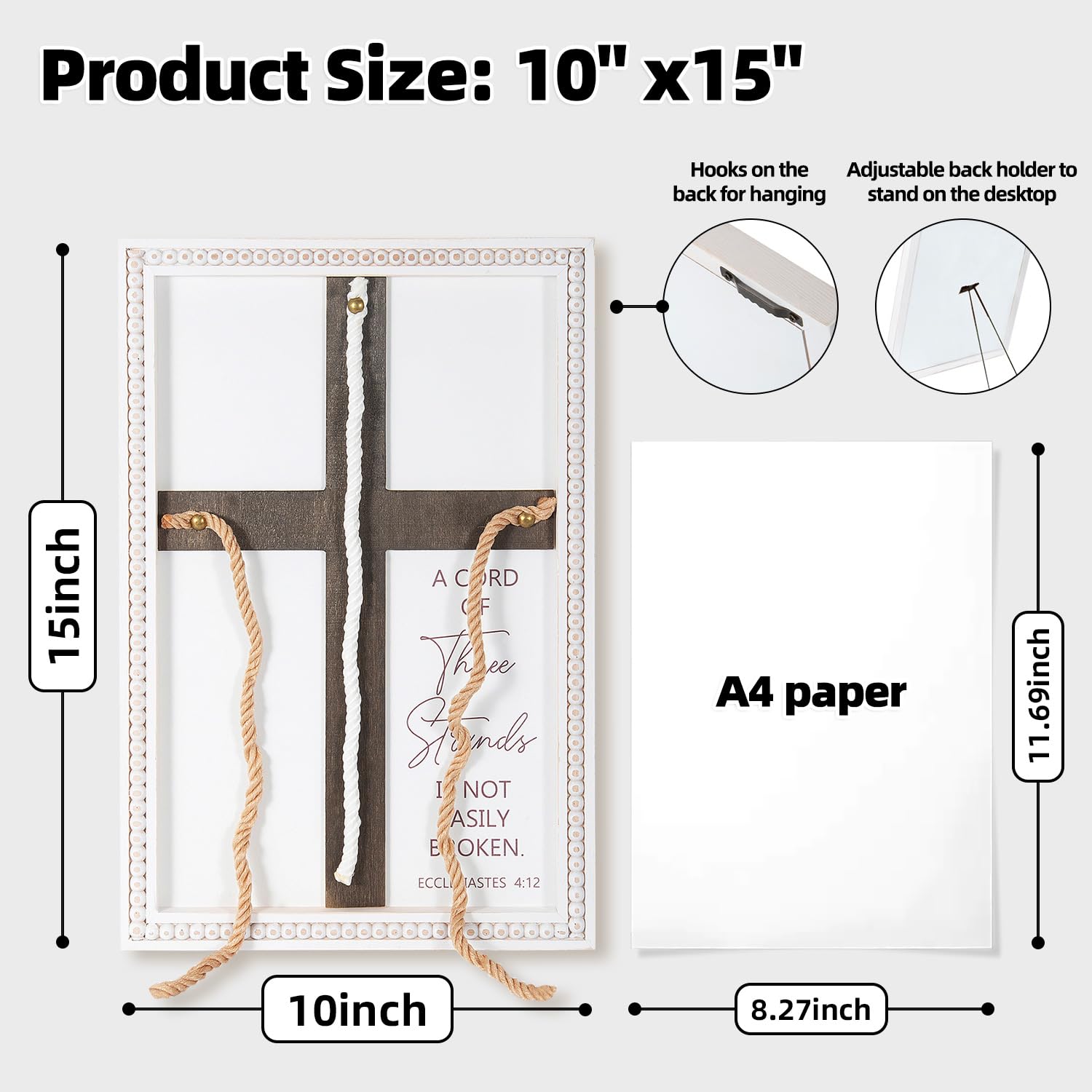 LakWilows Three Strands Cord Wedding Unity Sign, Wooden Cross Wedding Signs