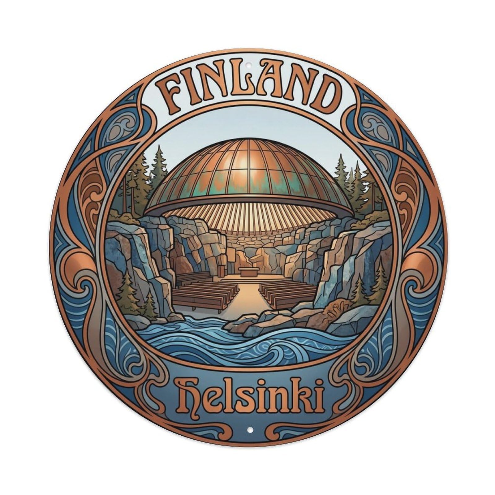 Vintage Travel Finland Dazzling Metal Tin Sign Plaque Wall Decor for Cafe, Club, Garden Round Metal Poster 8x8Inch