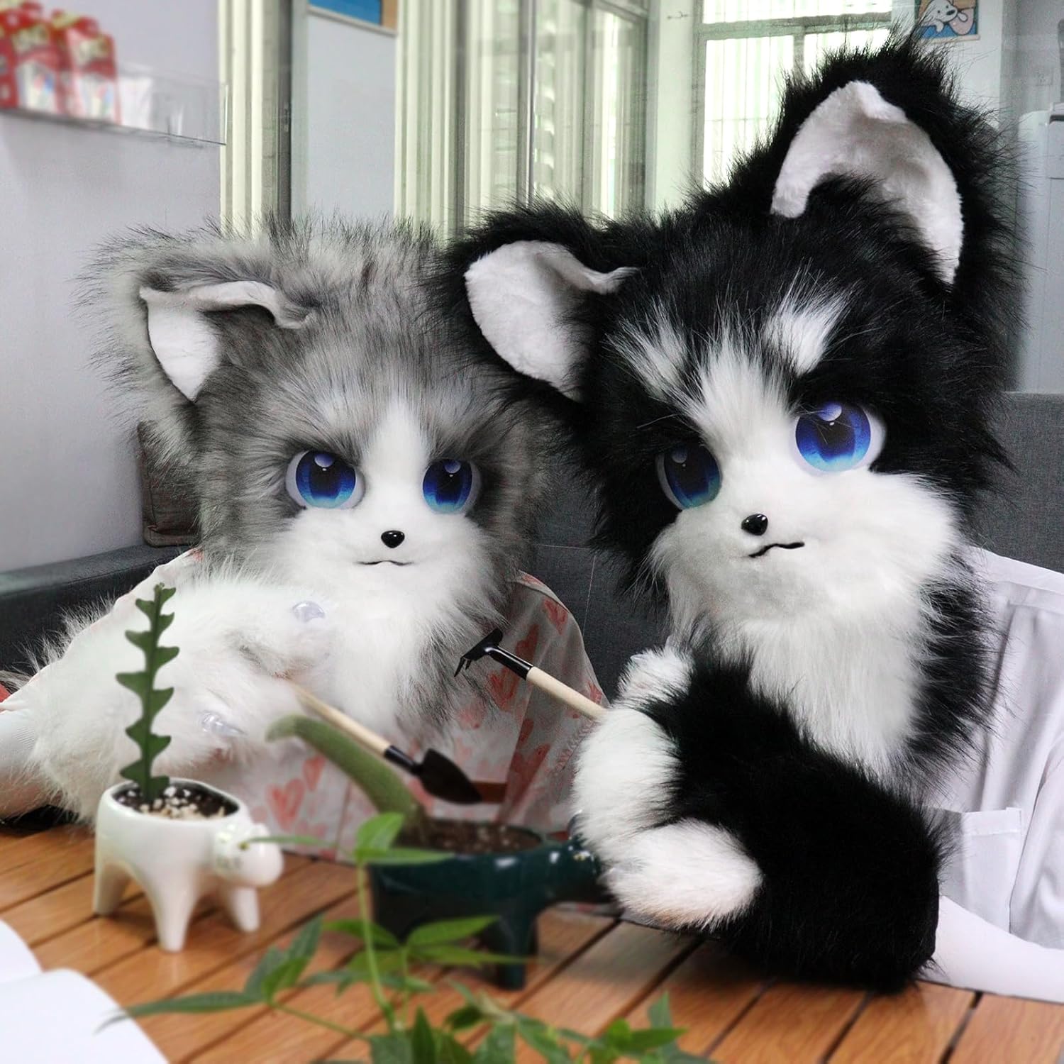 HAOAN Animal Furry Fursuit Head Mask Plush Cat Fox Mask Costume Props for Halloween Cosplay Party - Image 6