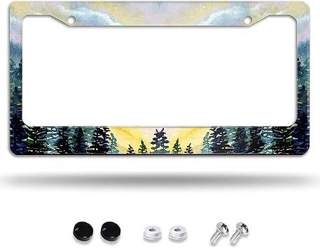 Nature Decorative Car License Plate Frame Trees Designed for Car Aluminum Customized Decor Car Tag for Men/Women with Screw Caps Car Accessories 2 Holes US Canada Standard 12"X6"