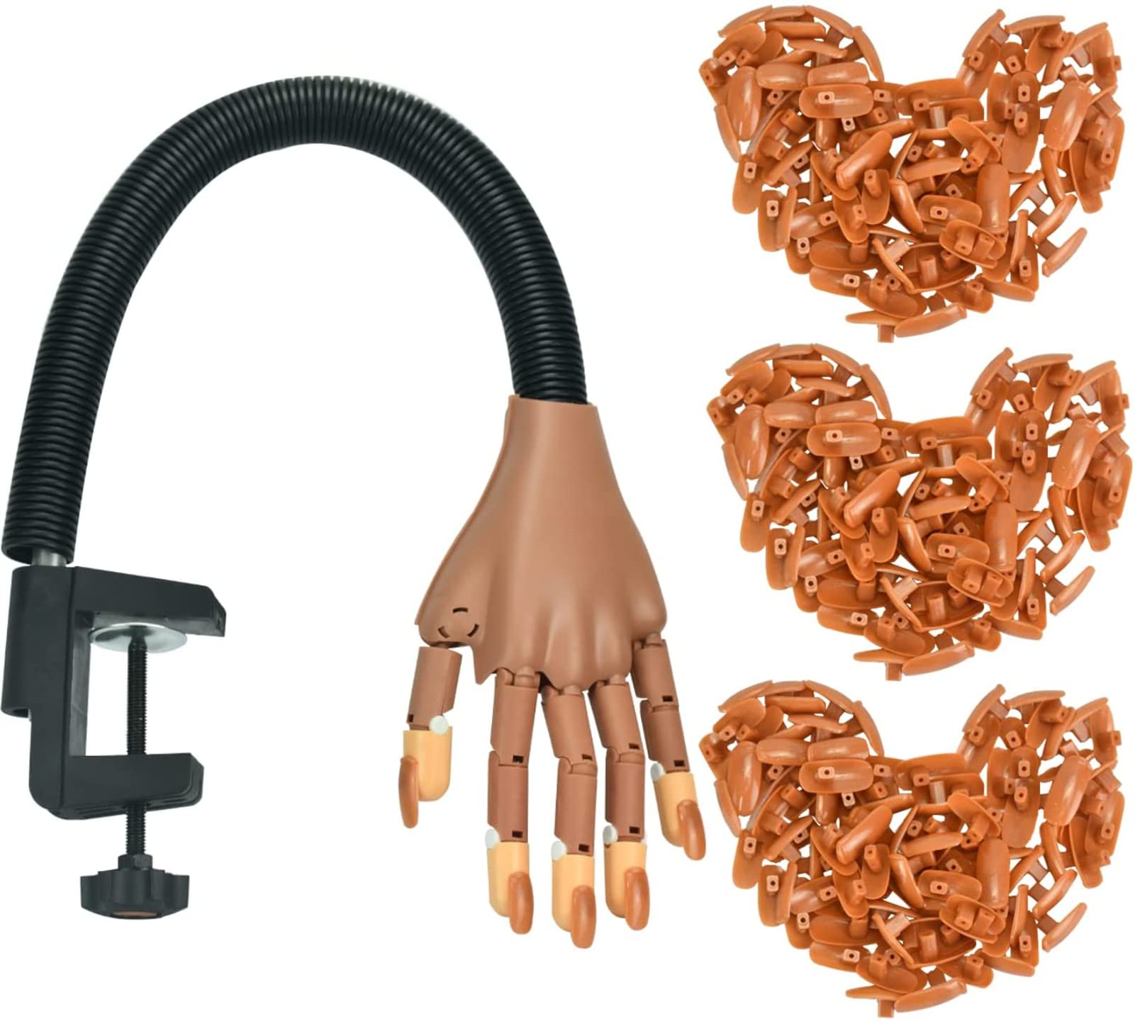 Mano de Práctica de Uñas con 300 Piezas Uñas Postizas, Falsas-Mano de Práctica para Manicura Ajustables Flexibles de Uñas Artificiales para Manicura de Uñas DIY