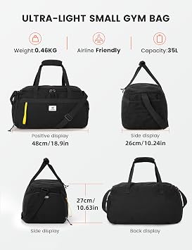 SKYSPER Gym Bag for Men & Women with Shoe Compartment, Carry-on Gym Duffle Bag for Travel and Sports, Workout Overnight Bag with Large Wet Pocket, Black