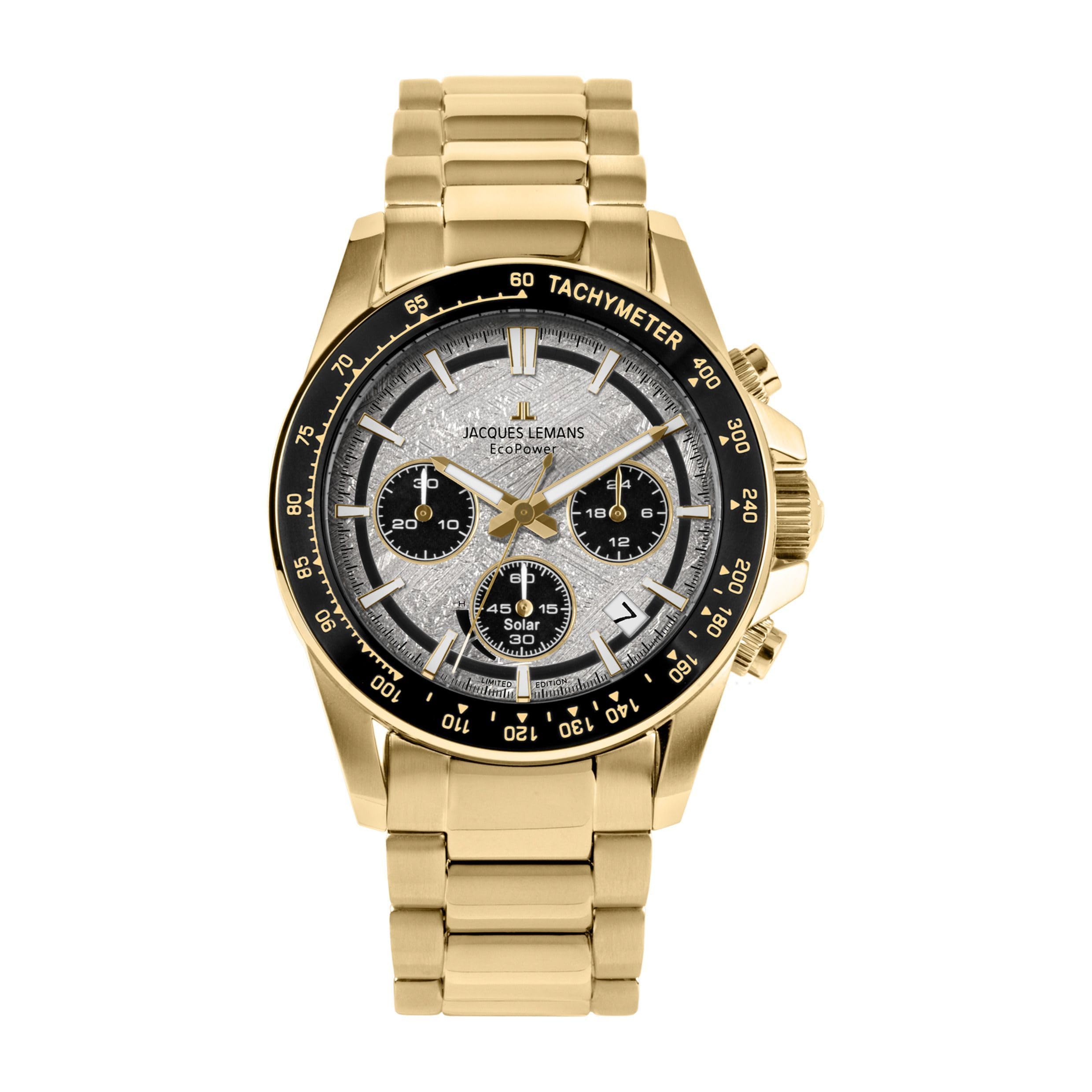 JACQUES LEMANS Chronograf Eco Power Limited Edition, złoto, 42, bransoletka