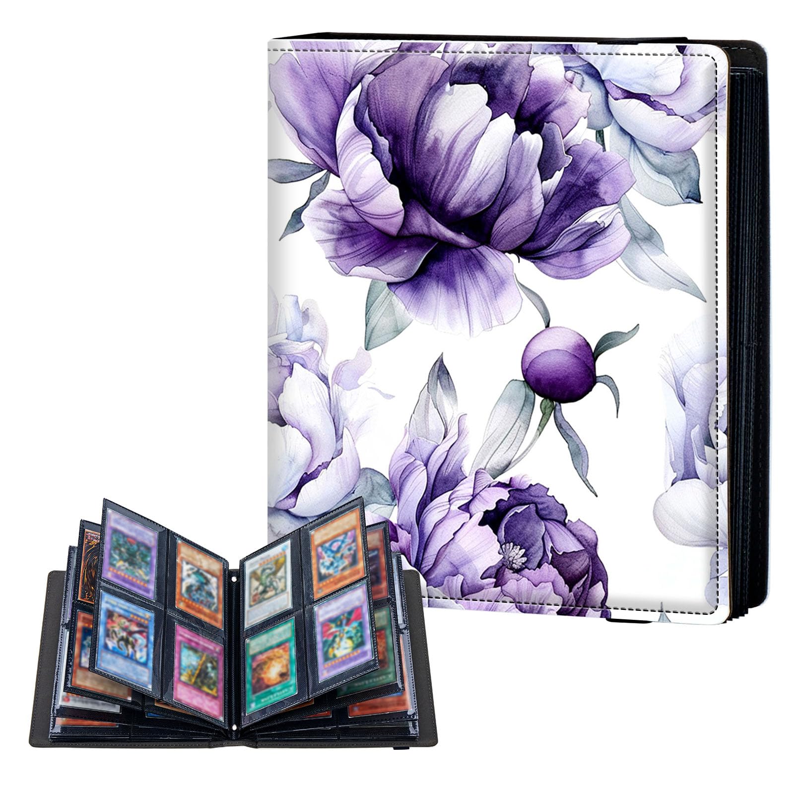 ETLKJVBL 4 Pocket Trading Card Binder, Card Collection Binder for TCG, MTG, Sports Cards, Baseball, Purple Flowers Trading Card Book Holder for Collectors, Top Loader Binder — image 1