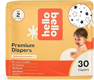 Hello Bello Diapers, Size 2 (10-16 lbs) Superstars - 30 Count of Premium Disposable Baby Diapers, Hypoallergenic with Soft, Cloth-Like Feel