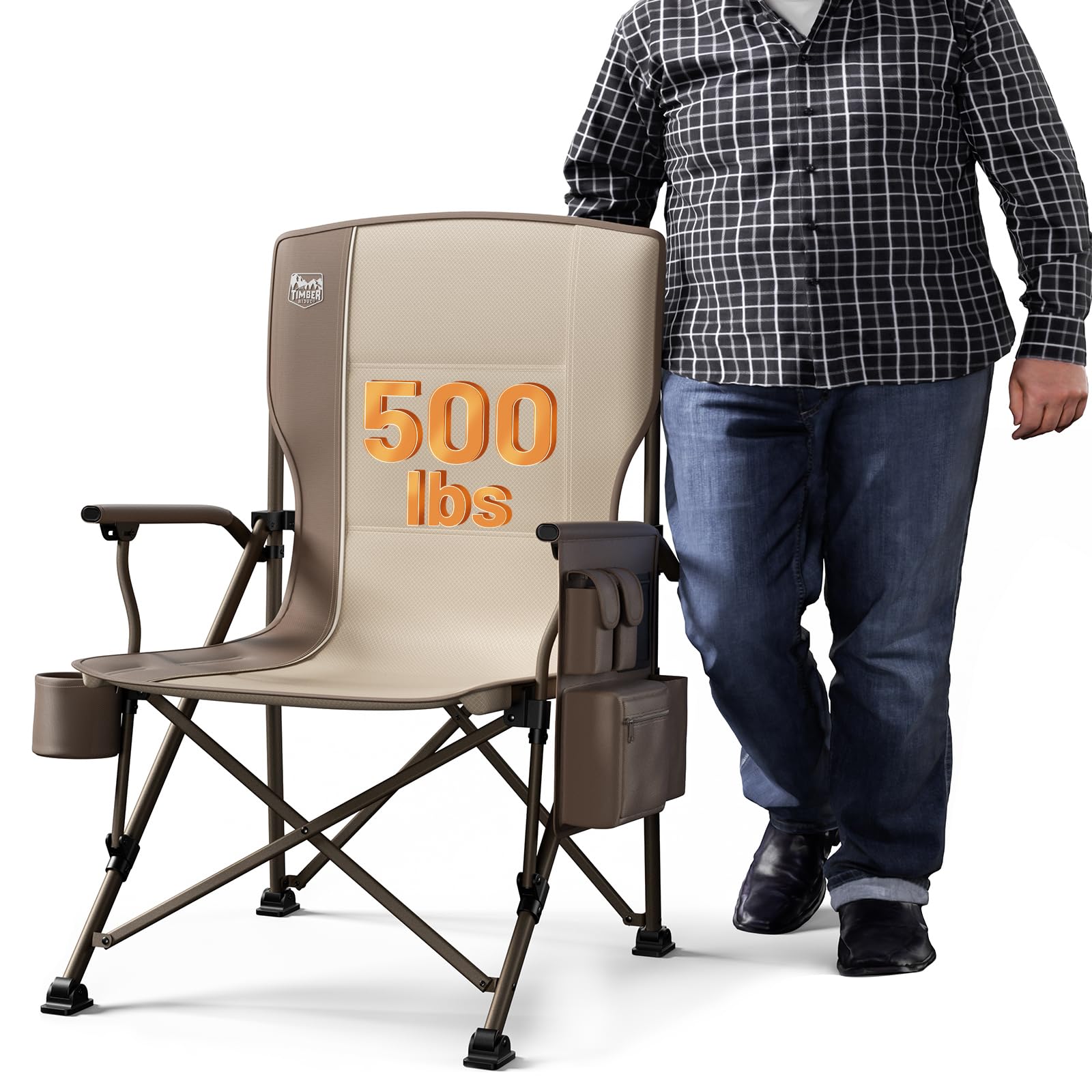 TIMBER RIDGE Oversized Folding Camping Chair High Back Heavy Duty for Adults Support up to 500lbs with Cup Holder, Side Pocket Cooler Bag