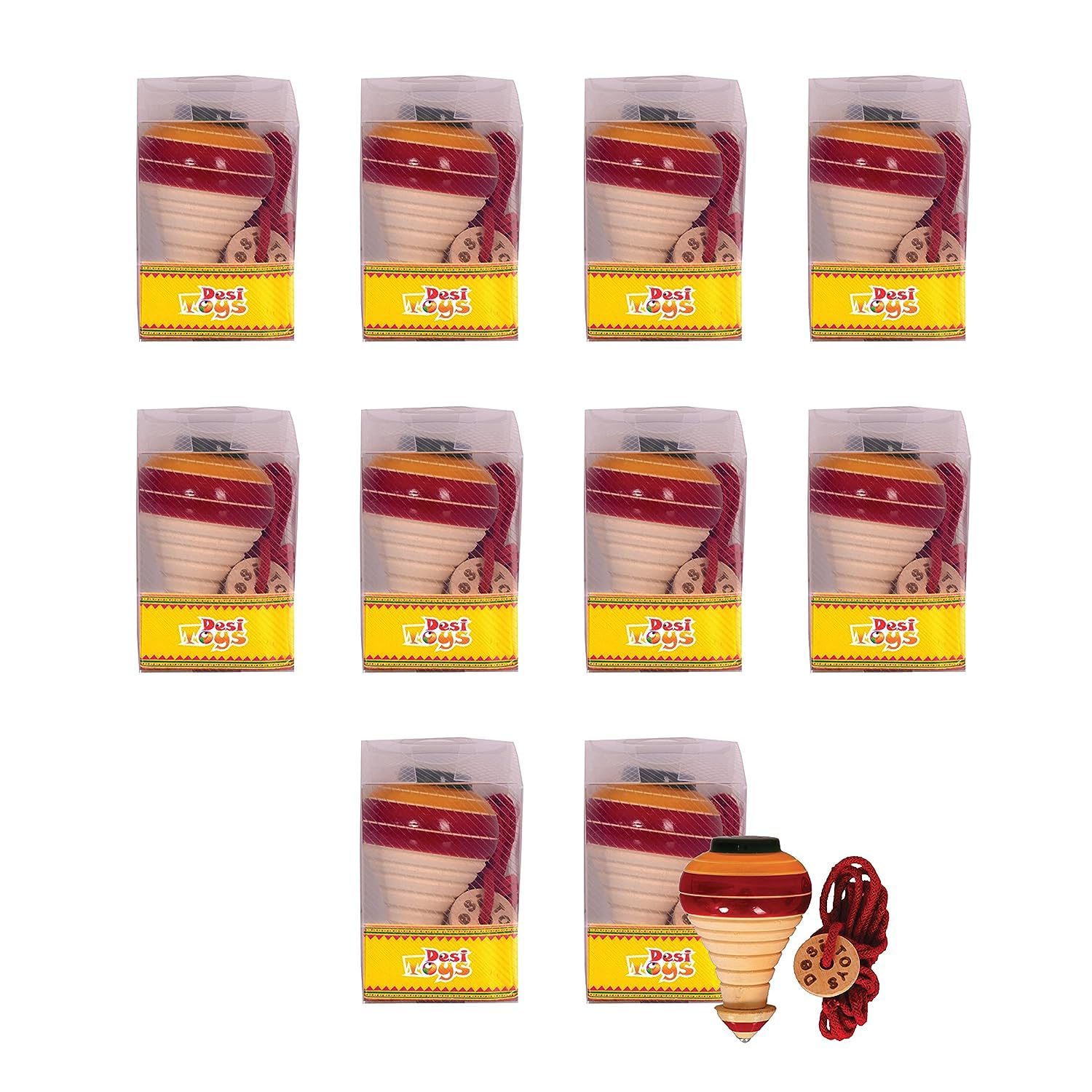 Desi Toys Spinning Tops (Pack of 10) - Classic Indian Lattu, Bhawra, Bambaram | Traditional Spinning Top Toys | Outdoor Games & Activities | Fun & Therapeutic | Toys for Kids & Adults | Ages 6 & Up (B0C4PRJX67) Amazon Price History, Amazon Price Tracker