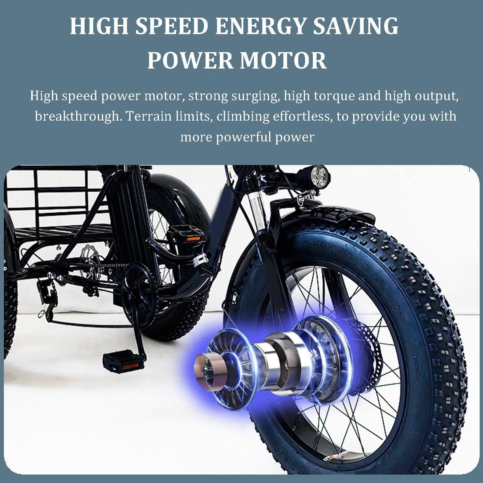 Tricycle électrique Pliable 20 Pouces, Tricycle à pédales pour Adultes avec Panier et Cadre Avant, Batterie Amovible 48 V/12 Ah - autonomie 35 km, Temps de Charge : 5 Heures