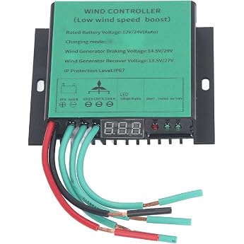 Fafeicy 12V 24V MPPT Charge Controller Wind Turbines Waterproof IP67 with LED Indicator Low Voltage Boost Heat Dissipation Universal Wind Tunnel Design for Wind Turbines