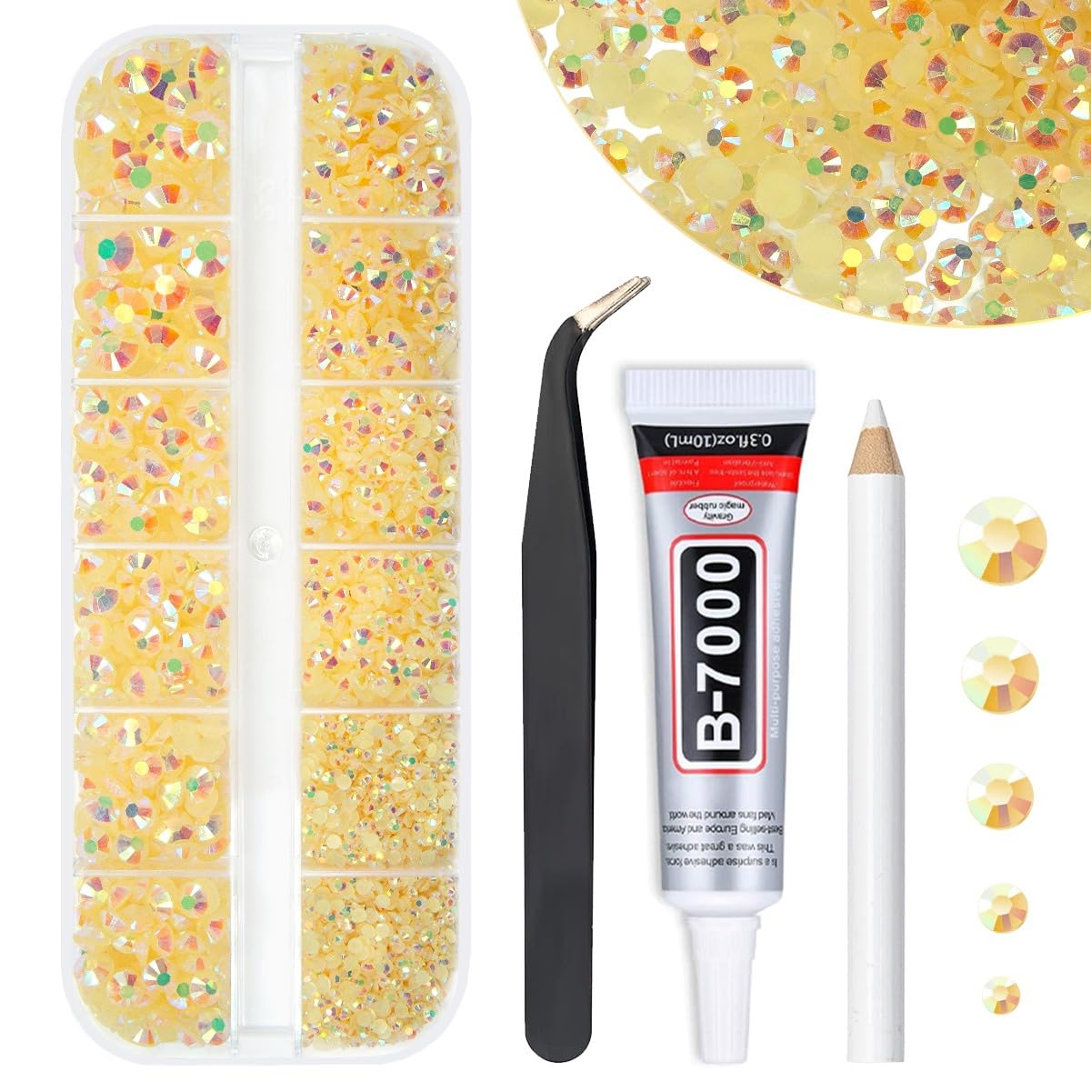 qiipii Light Champagne AB Resin Rhinestones w B7000 Jewelry Glue for Bedazzling Crafting 2mm 3mm 4mm 5mm 6mm Flatback Jelly Stones Diamonds Crystals