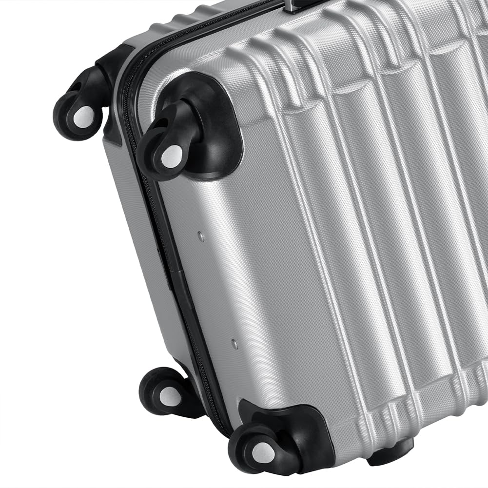 Set 4 Valigie Rigide in ABS, Valigia Rigida S-M-L-XL con Manico Telescopico Gel e 4 Ruote Easy Roll, Trolley Resistente e Leggero da Viaggio, Bagaglio a Mano con Serratura Codice (Silver)