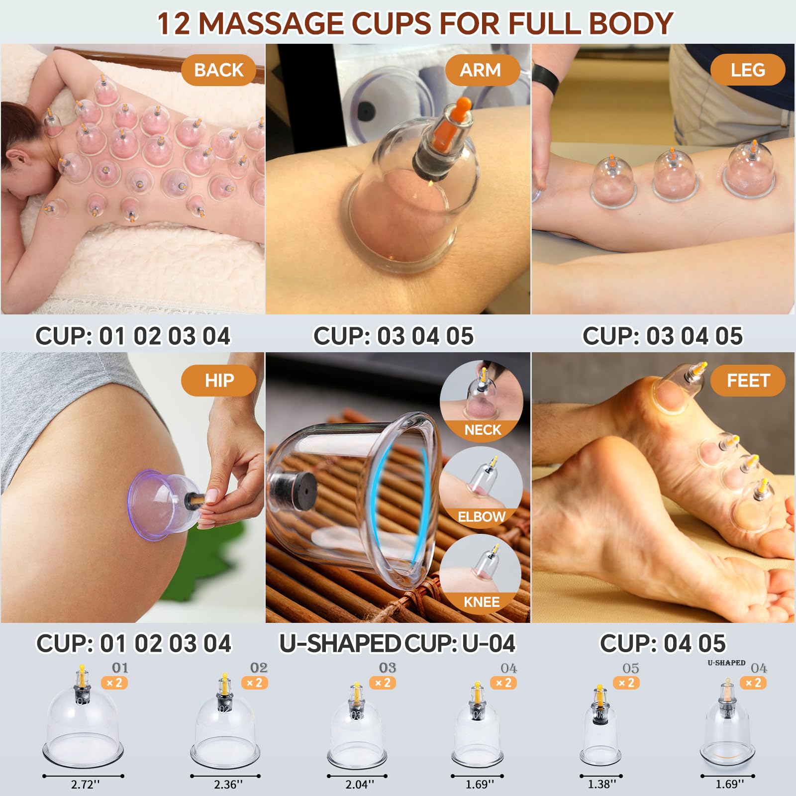 Set di coppette per massaggi con pompa, 12 tazze massaggianti per ridurre la cellulite, alleviare il dolore muscolare alla schiena, fisioterapia